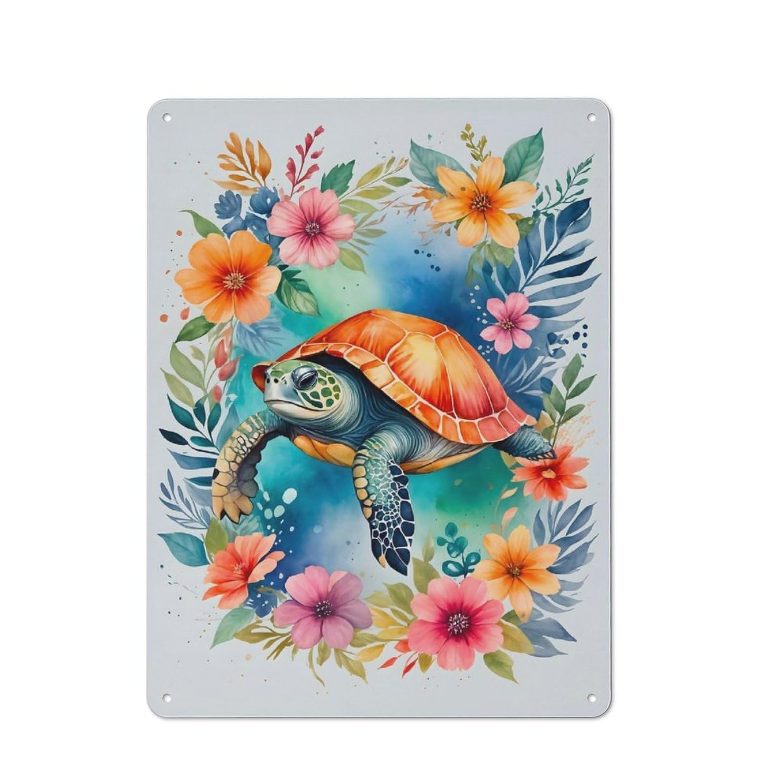 Sea Turtle Watercolor Rustic Tin Sign 40x30cm for Café Or Restaurant, for Café Owners And Decorators, for Retro Home Interiors