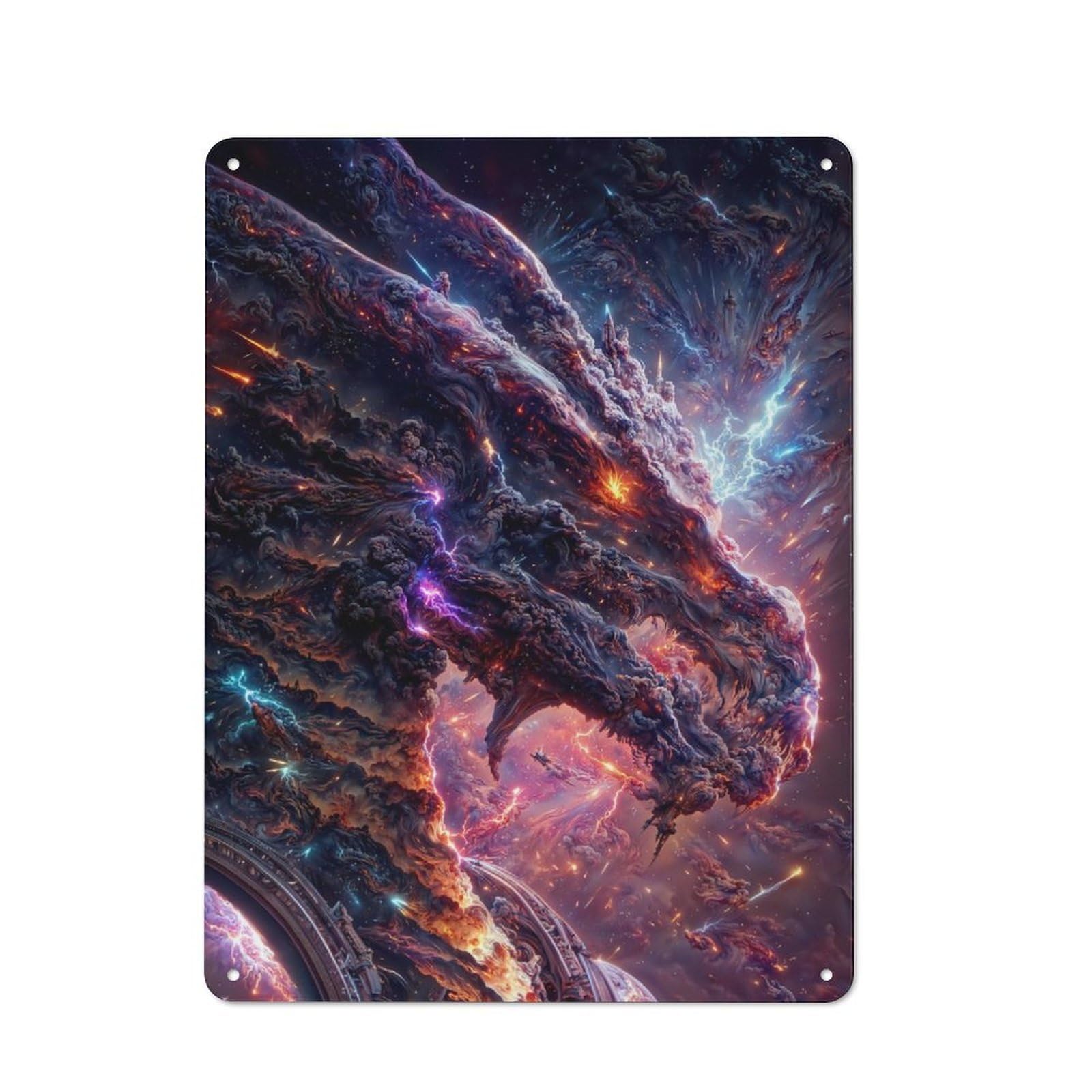 Junmoney Ultimate Space Dragon Rustic Metal Plaque 40X30cm For Guest Room Or Hallway, For Home Interiors, Feature Walls And Decorative Displays