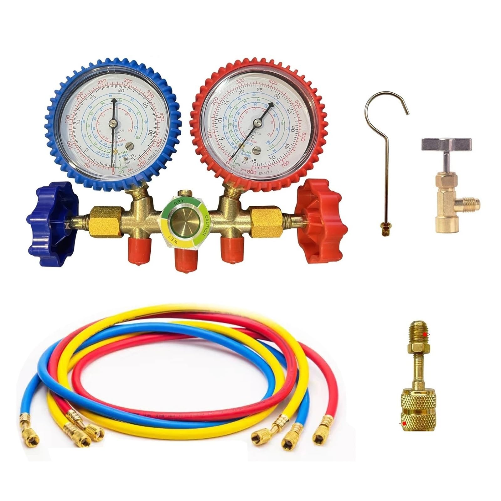 Juego de manómetro de colector de refrigerante, herramienta de diagnóstico de aire acondicionado, manguera de gancho for carga de refrigerante R410A R22 R404A R134A Verificación de diagnóstico(SET A)