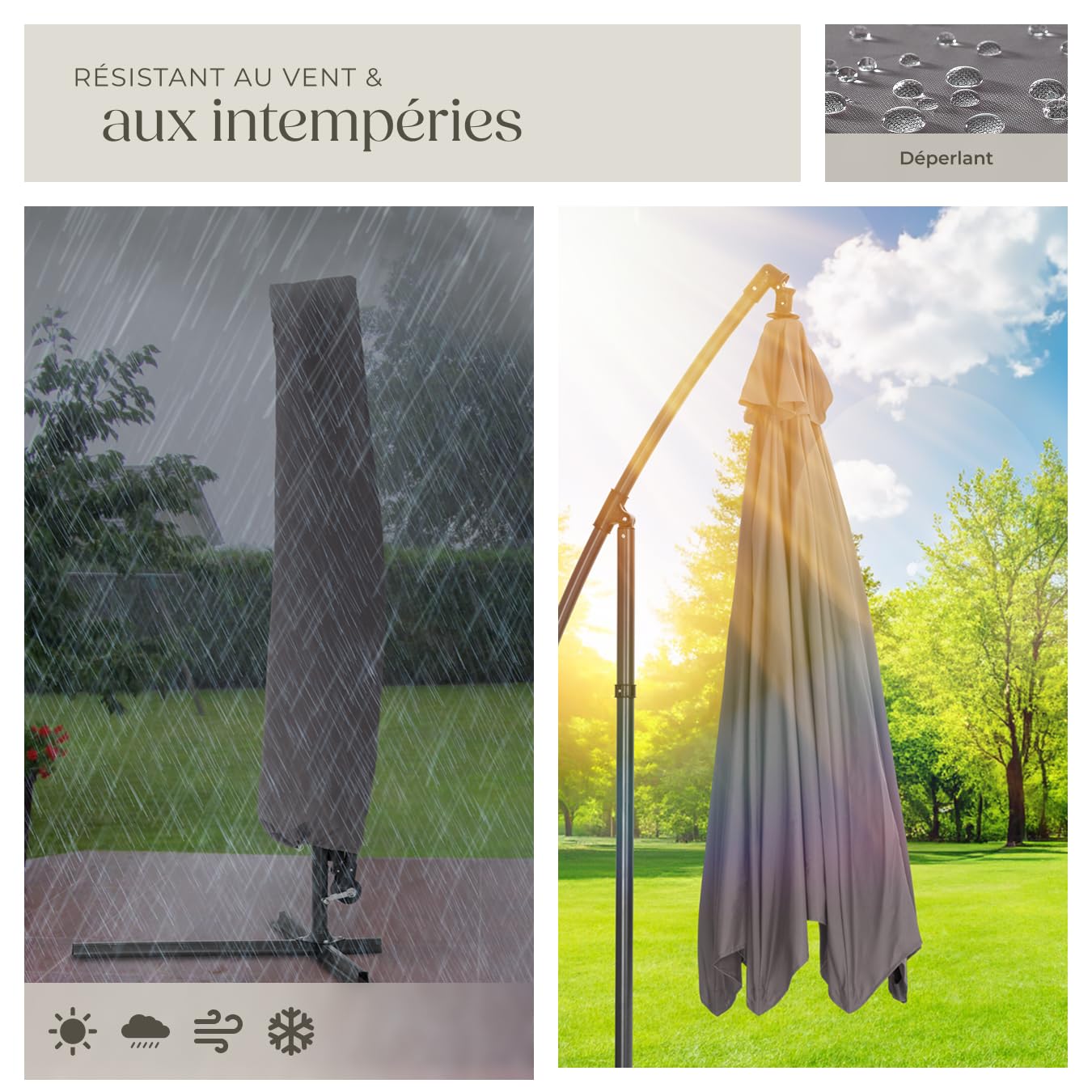 tectake® Parasol de Jardin Exterieur Parasol Déporté Héxagonal à manivelle Cadre en Acier, Ø 350 cm, Inclinaison réglable, Protection UV, Résistant au vent, Housse de protection pour Parasols incluse