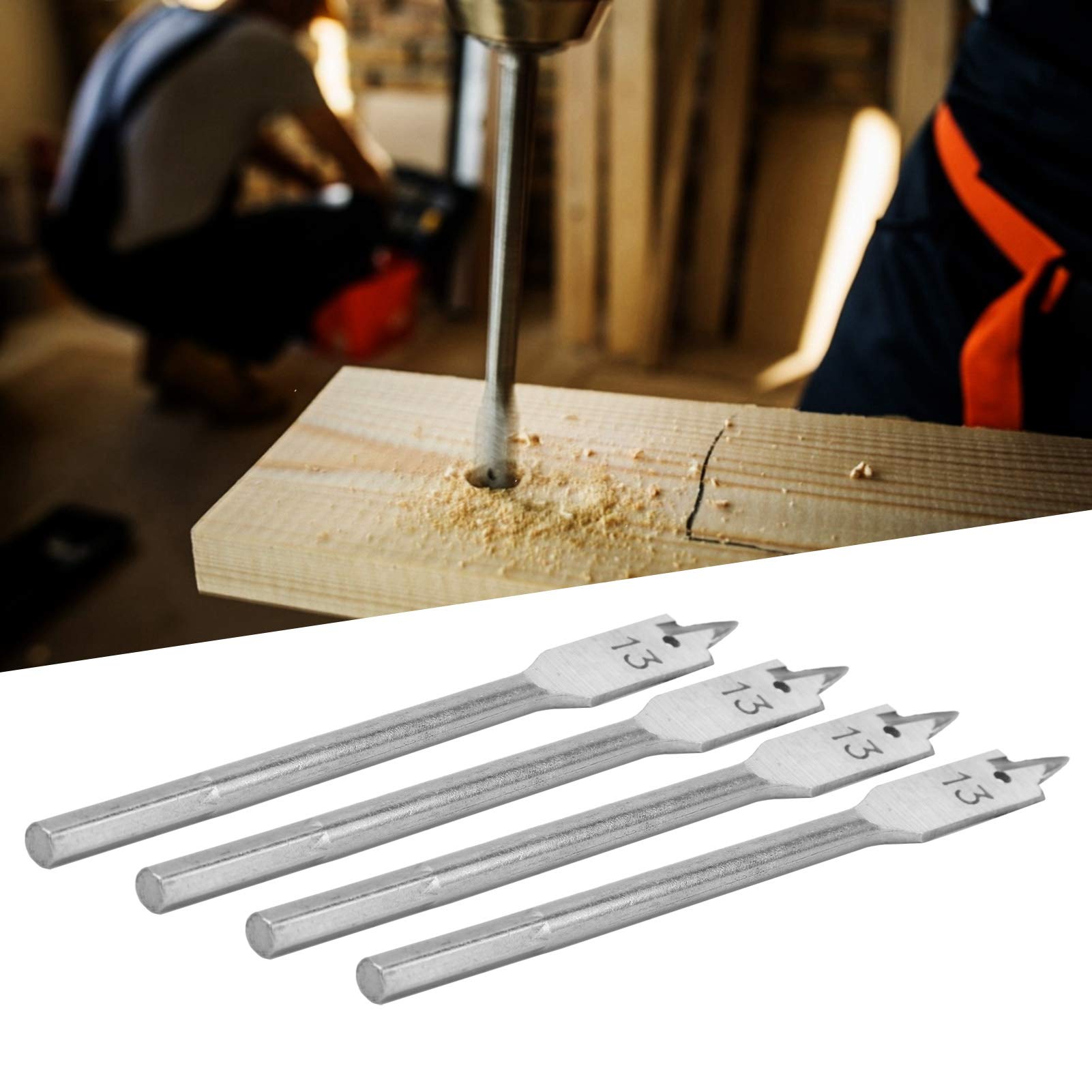 4Pcs Spade Drill Bit Set, 13mm Paddle Flat Bits High Carbon Steel Woodworking Hand Tools Hardware Paddle Flat Bit Sets for Woodworking