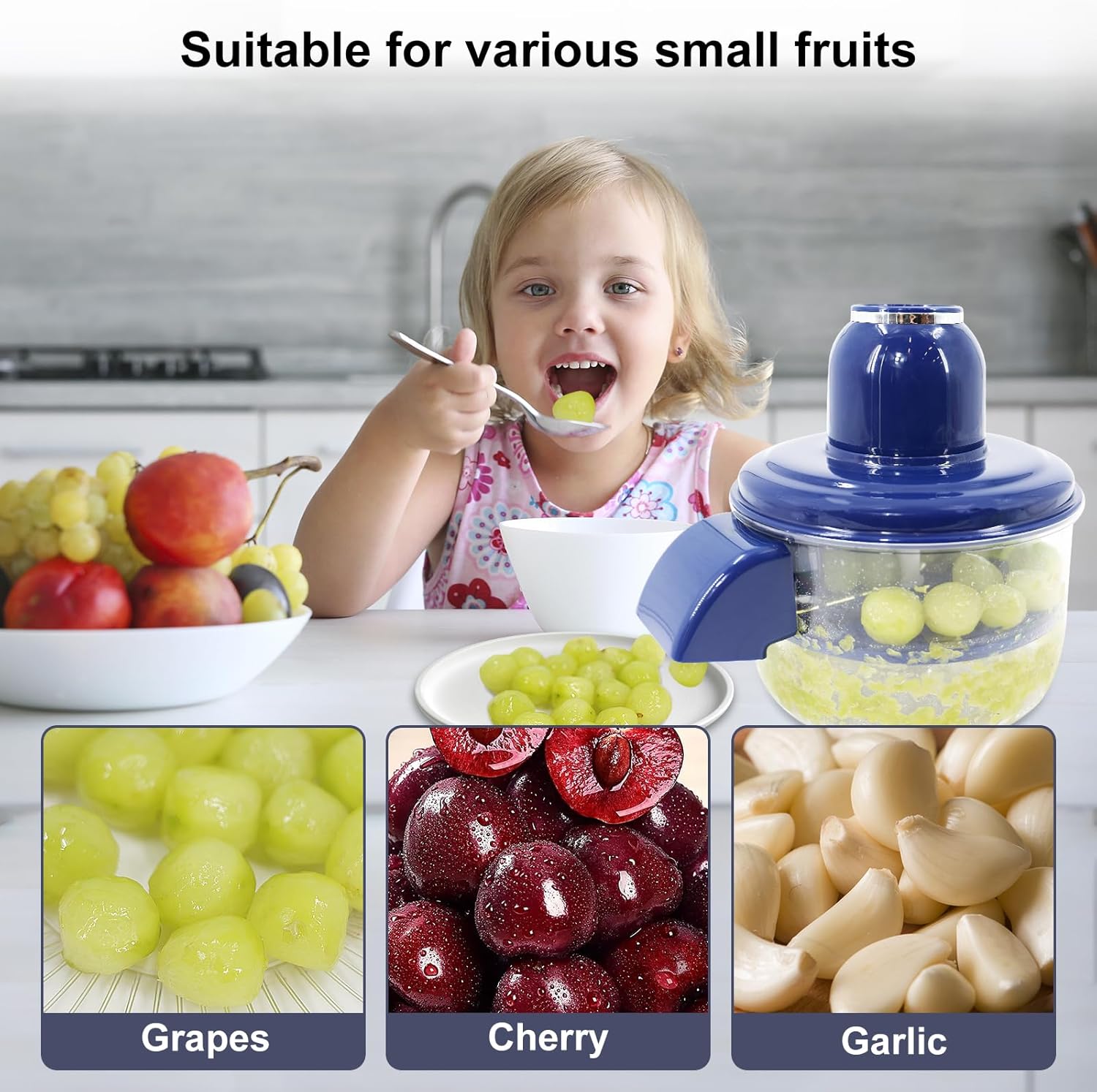 Automatic Garlic & Small Fruit Peeler - Rechargeable Electric Grapes Peeling Machine for Home, Commercial Kitchen - 1 Set (Blue)