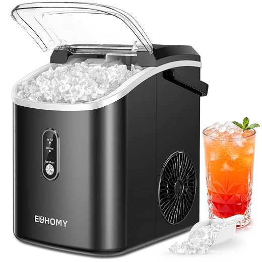 Euhomy Ice Maker Machine Countertop, 40Lbs/24H Auto Self-Cleaning, 24 pcs Ice Cube in 13 Mins, Portable Compact Ice Cube Maker, with Ice Scoop & Basket, Perfect for Home/Kitchen/Office/Bar (Silver)