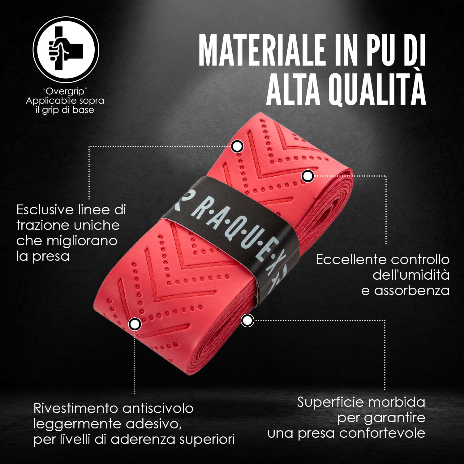 Raquex Evolve Nastro Overgrip - per Racchetta da Tennis, Badminton, Squash, Padel, Pickleball - Confezione da 5 overgrip Multicolore per Racchetta - overgrip Resistente, Morbido, Antiscivolo