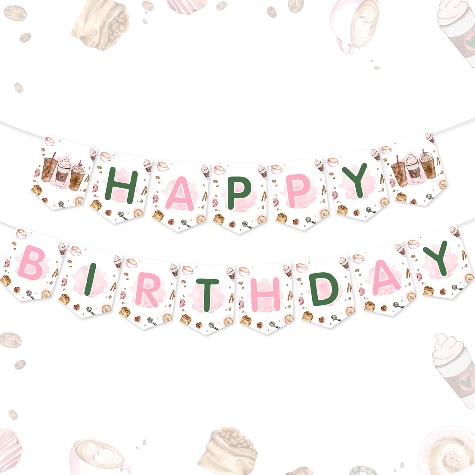Bannière Happy Birthday café pré-enfilée robuste en carton rigide