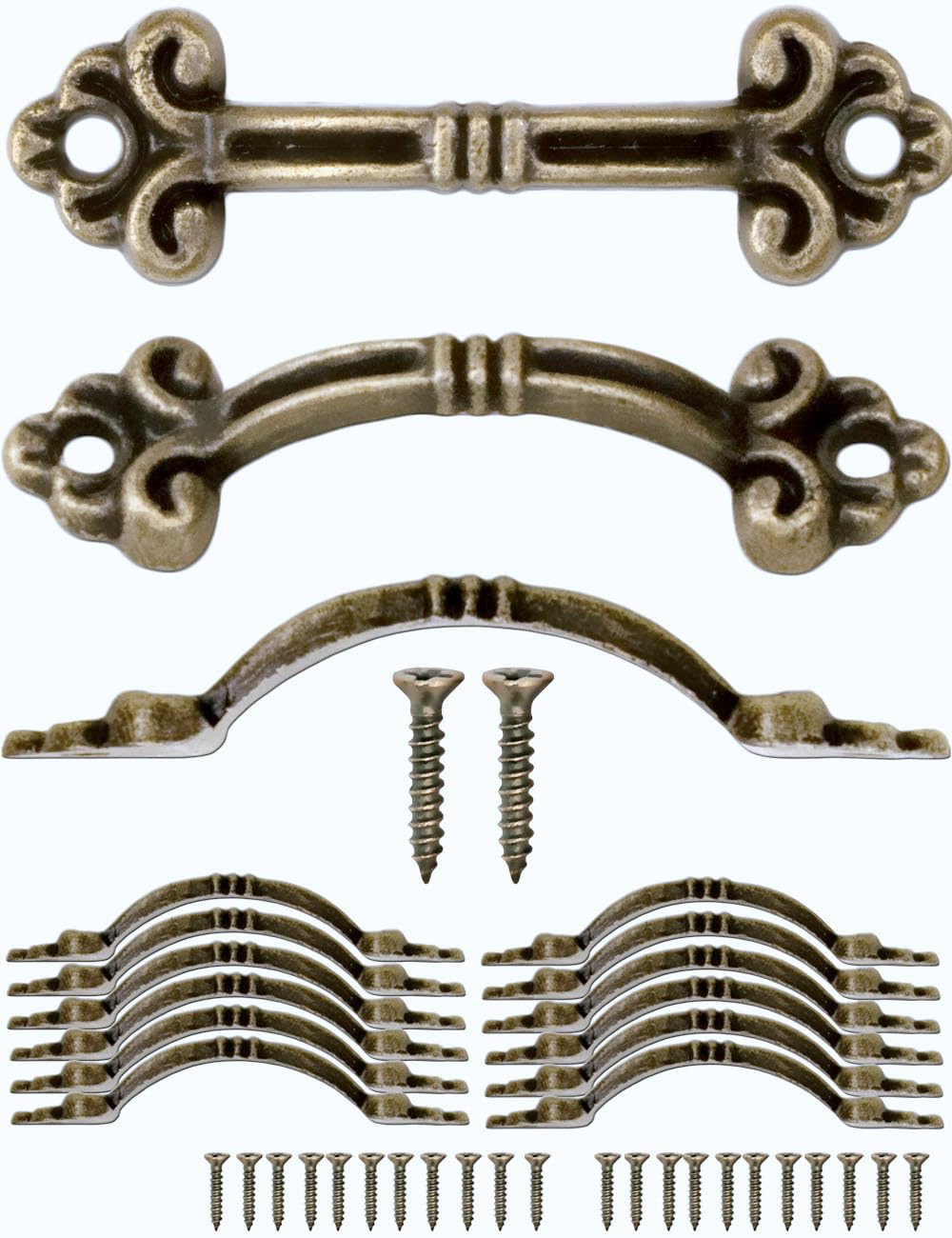FUXXER®, 12 piccole maniglie anticate, per cassette, scatole, cassettini, cassapanche, design vintage dall’effetto bronzo anticato, 4,8 x 1,4 cm, set da 12 pezzi, con viti