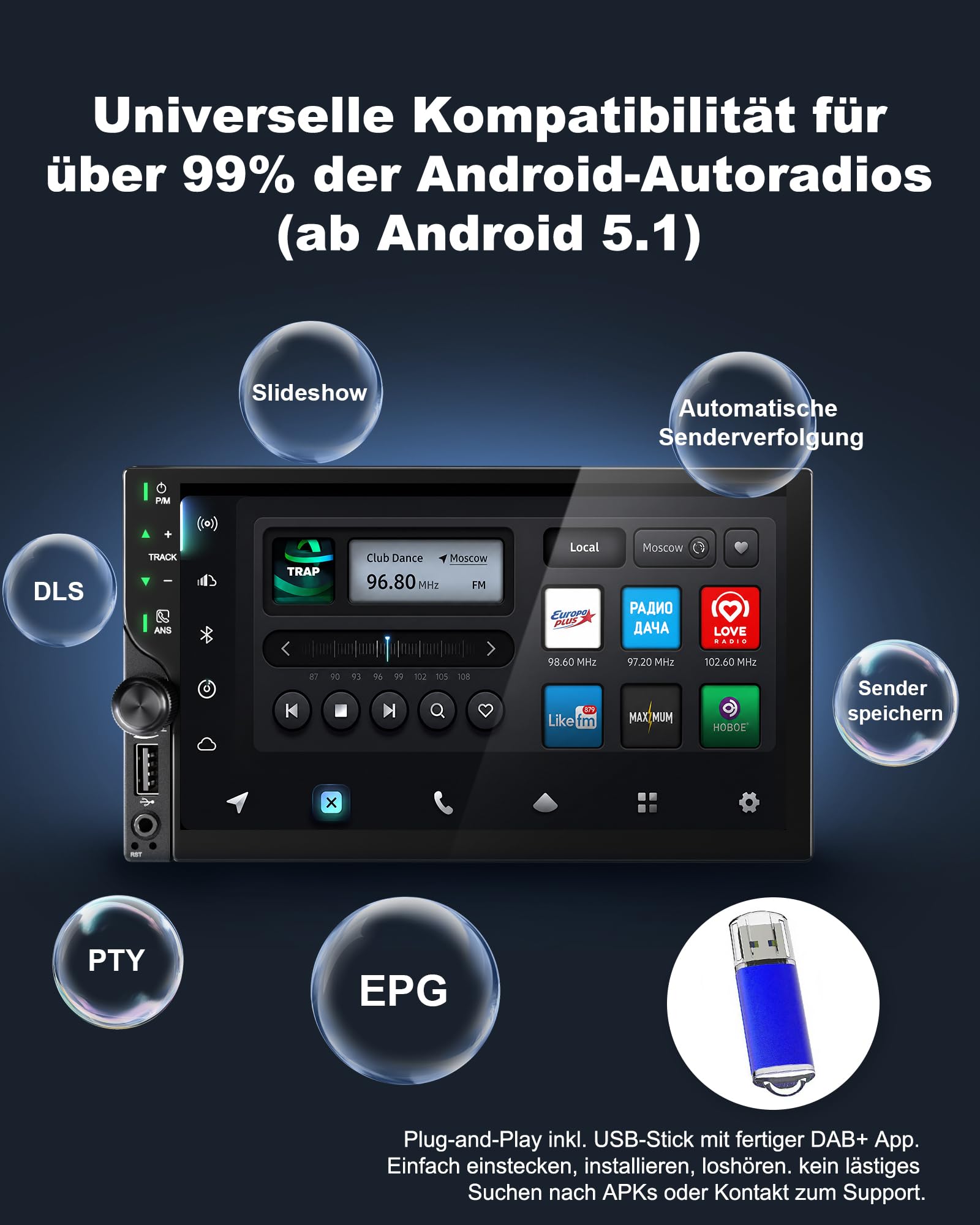 Professioneller DAB/DAB+ Adapter für Android Autoradio, Plug & Play