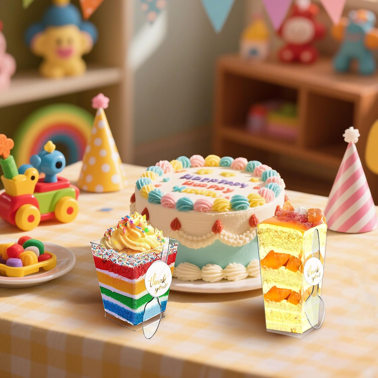 Plastic Dessert Cups 50 PCS Mini Dessert Cake Cups with Spoons and Thank You Stickers Parfait Cups for Desserts Appetizers Ice Cream Fruit (3oz/5oz)