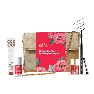 Just Herbs Naturally Chic Makeup Hamper | For Her | Makeup Gift Kit | Rakhi Gift - Kit of 5 + Chic Sling Bag