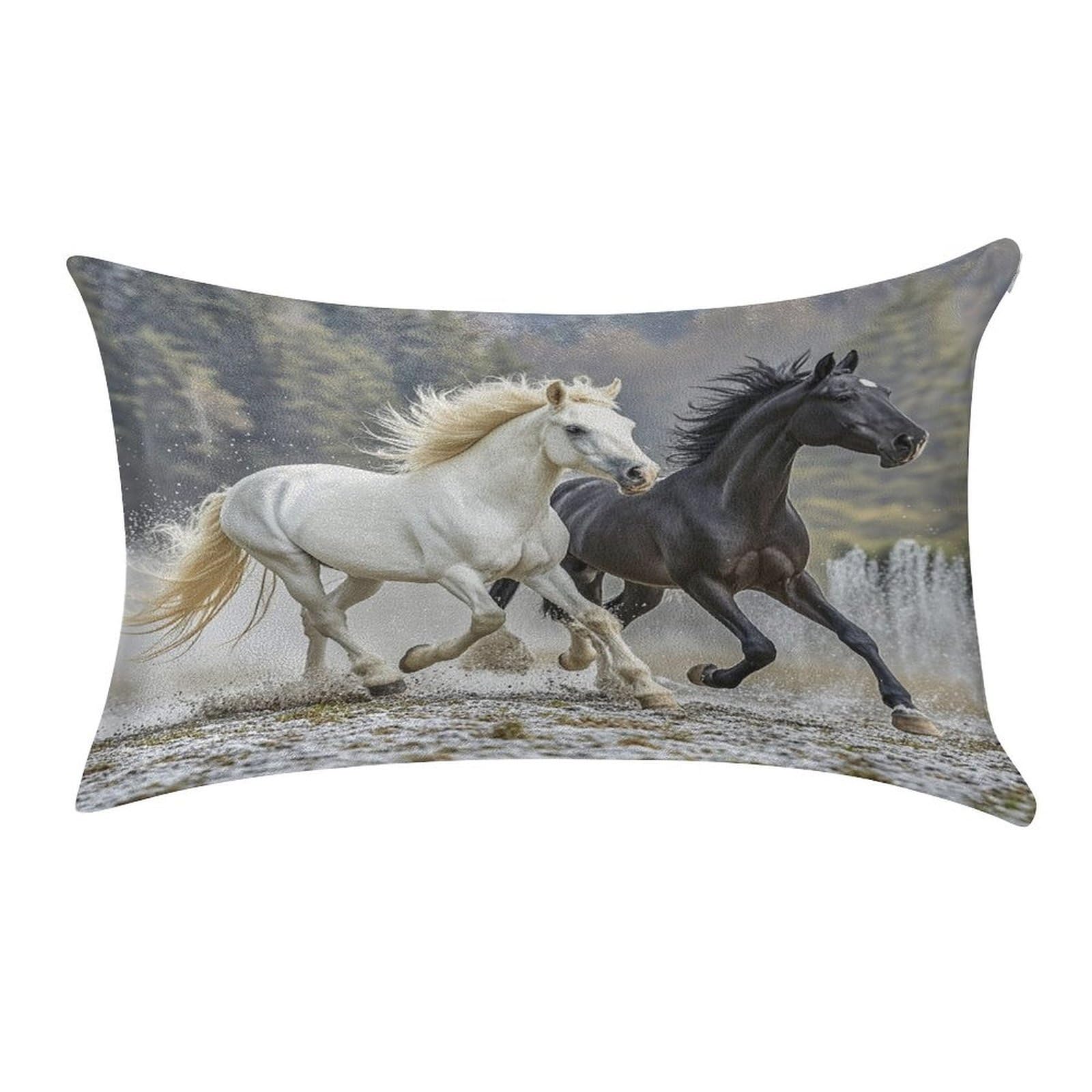 FekiLoot Black and White Horses Running Pillow Covers Luxury Velvet Oblong Pillowcases Rectangular Throw Pillows Case Decorative Velvet Cushion Covers Ultra Soft Lumbar Pillow Shells 12 X 20 in