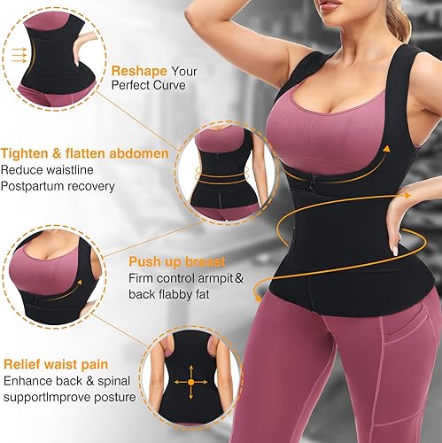 Miniatura 3 de KOOCHY Chaleco de entrenamiento de cintura para mujer, corsé delgado, de neopreno, sauna, con cremallera, pérdida de peso, moldeador de cuerpo