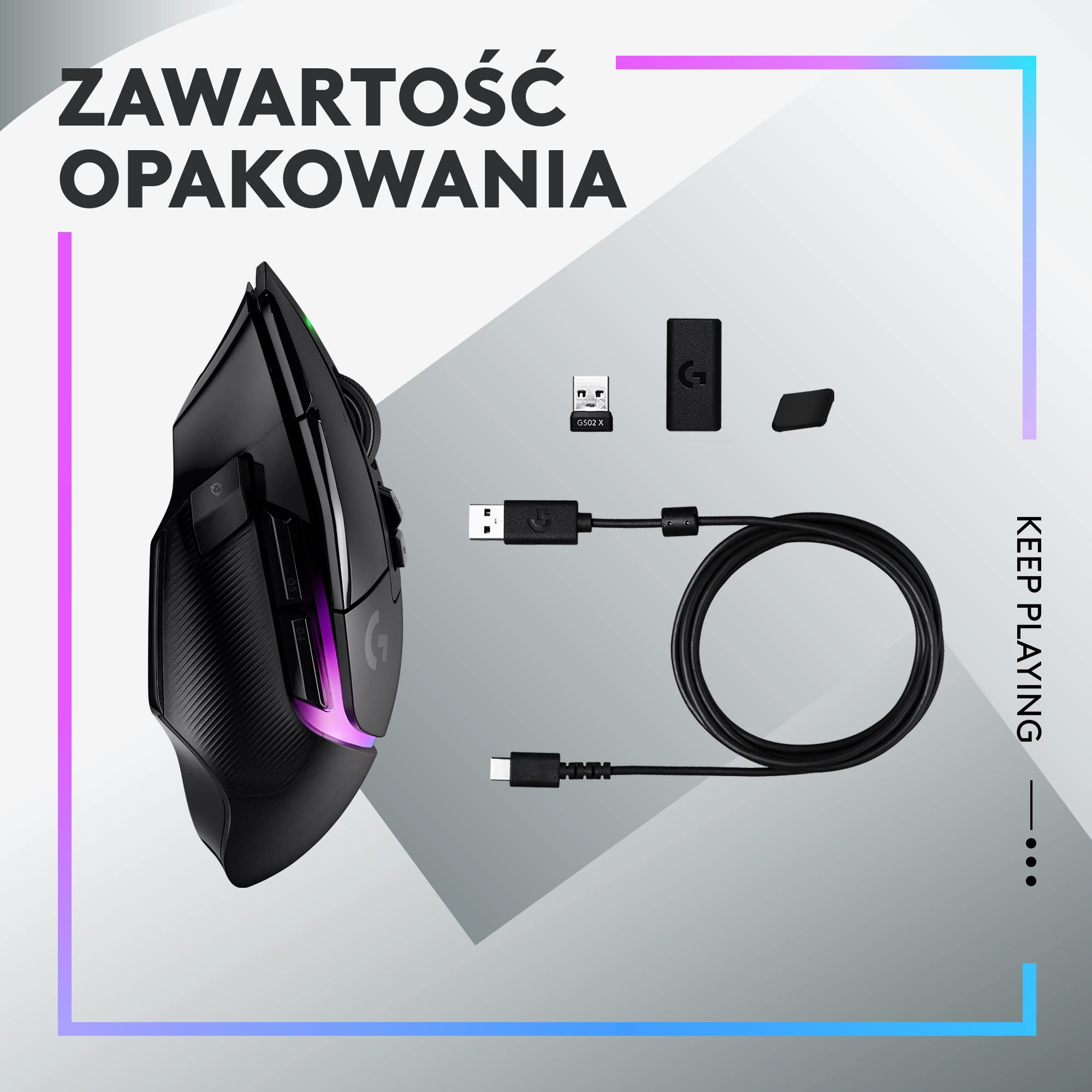 Logitech G502 X bezprzewodowa, podświetlana mysz gamingowa, hybrydowe optyczne przyciski LIGHTFORCE, LIGHTSYNC RGB, sensor HERO 25K, kompatybilna z PC - macOS/Windows - Czarny