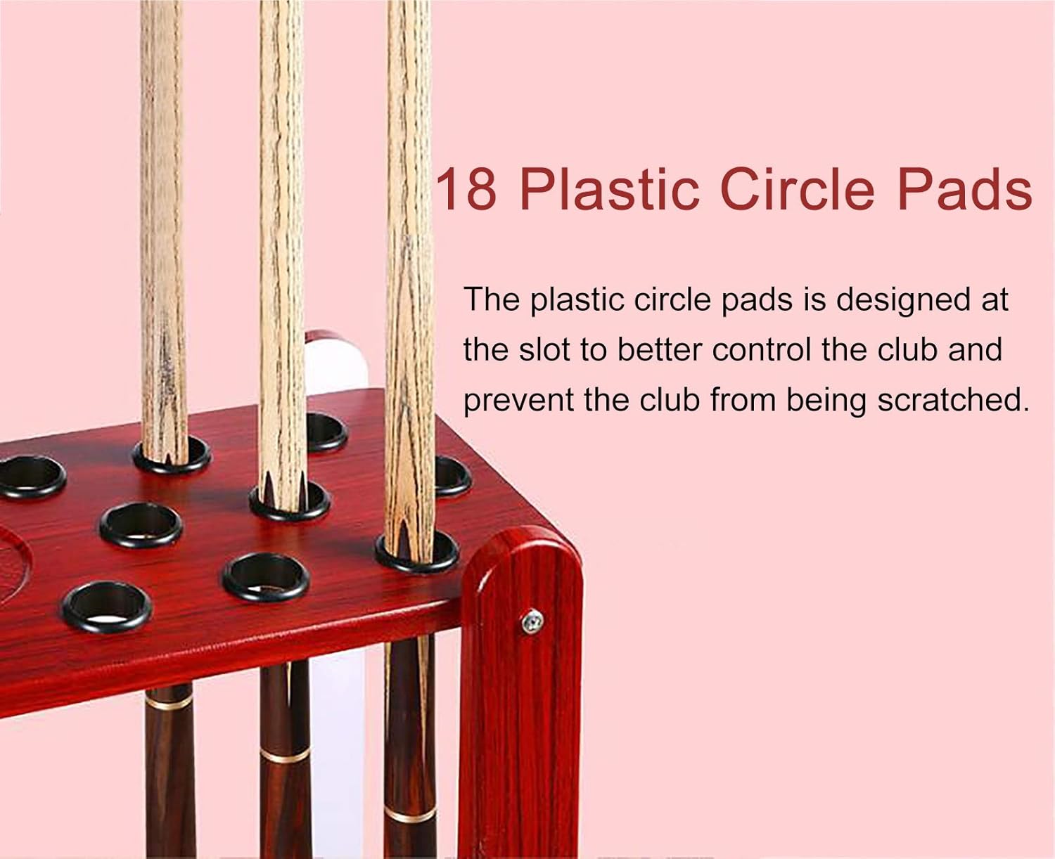 Free Standing 18 Pool Cue Rack, Floor Large Modern Pool Stick Holder, Red Wooden Billiard Room Pool Cue Organizers/Stand,