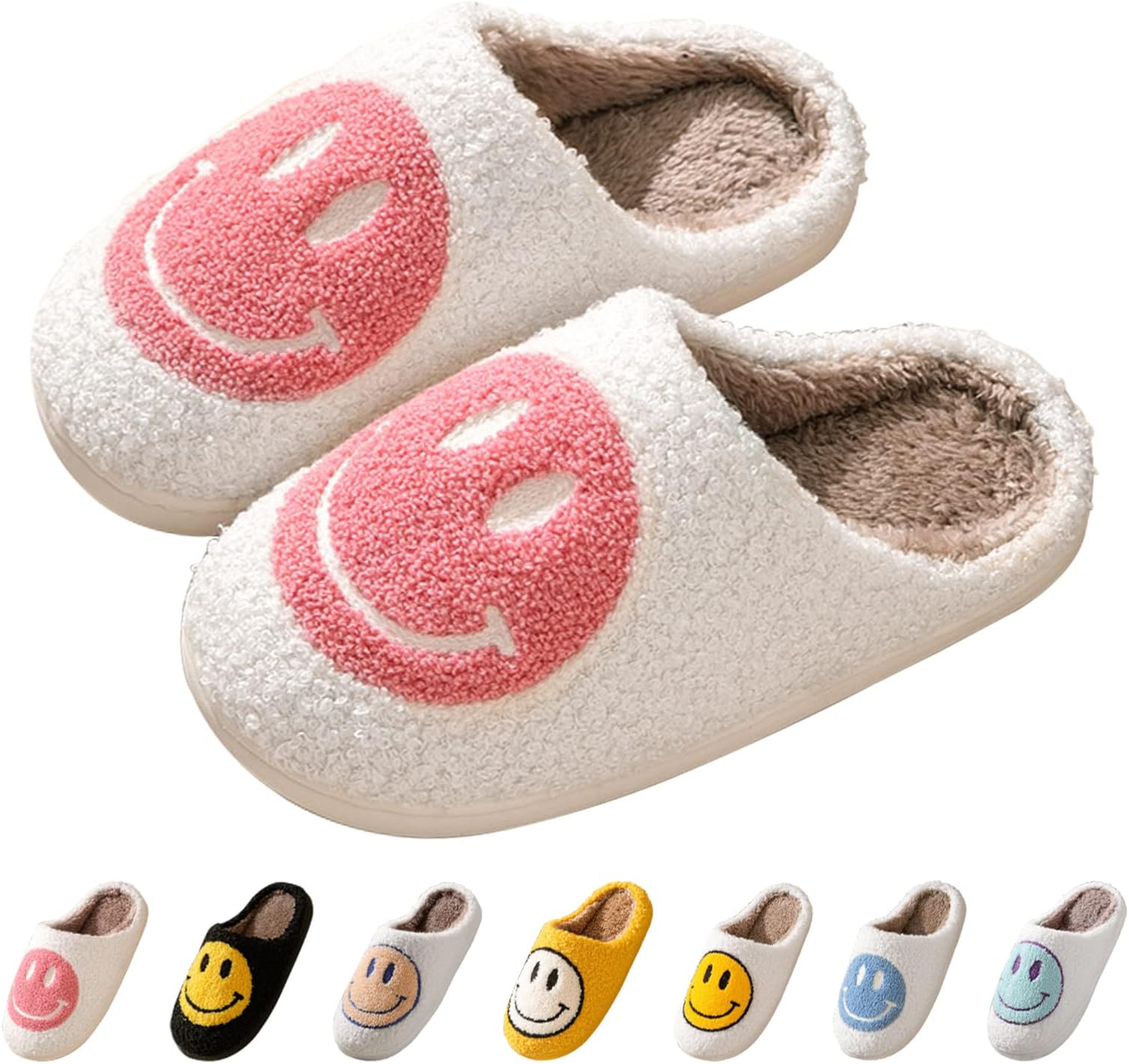 BevaneySmile Face Slippers for Women - Soft Plush Retro Preppy Slip-on Comfortable Indoor/Outdoor Shoes