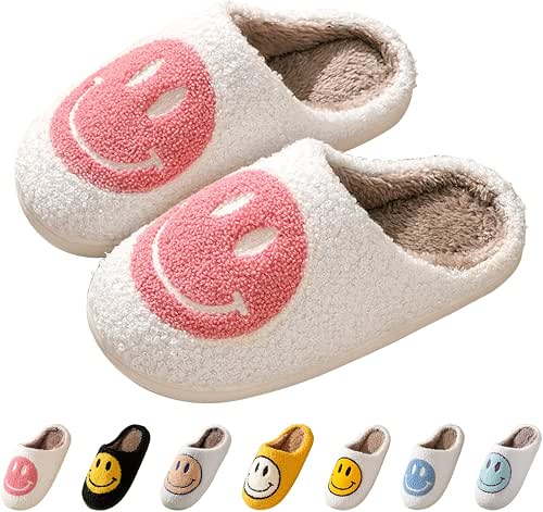 Bevaney Smile Face Slippers for Women - Soft Plush Retro