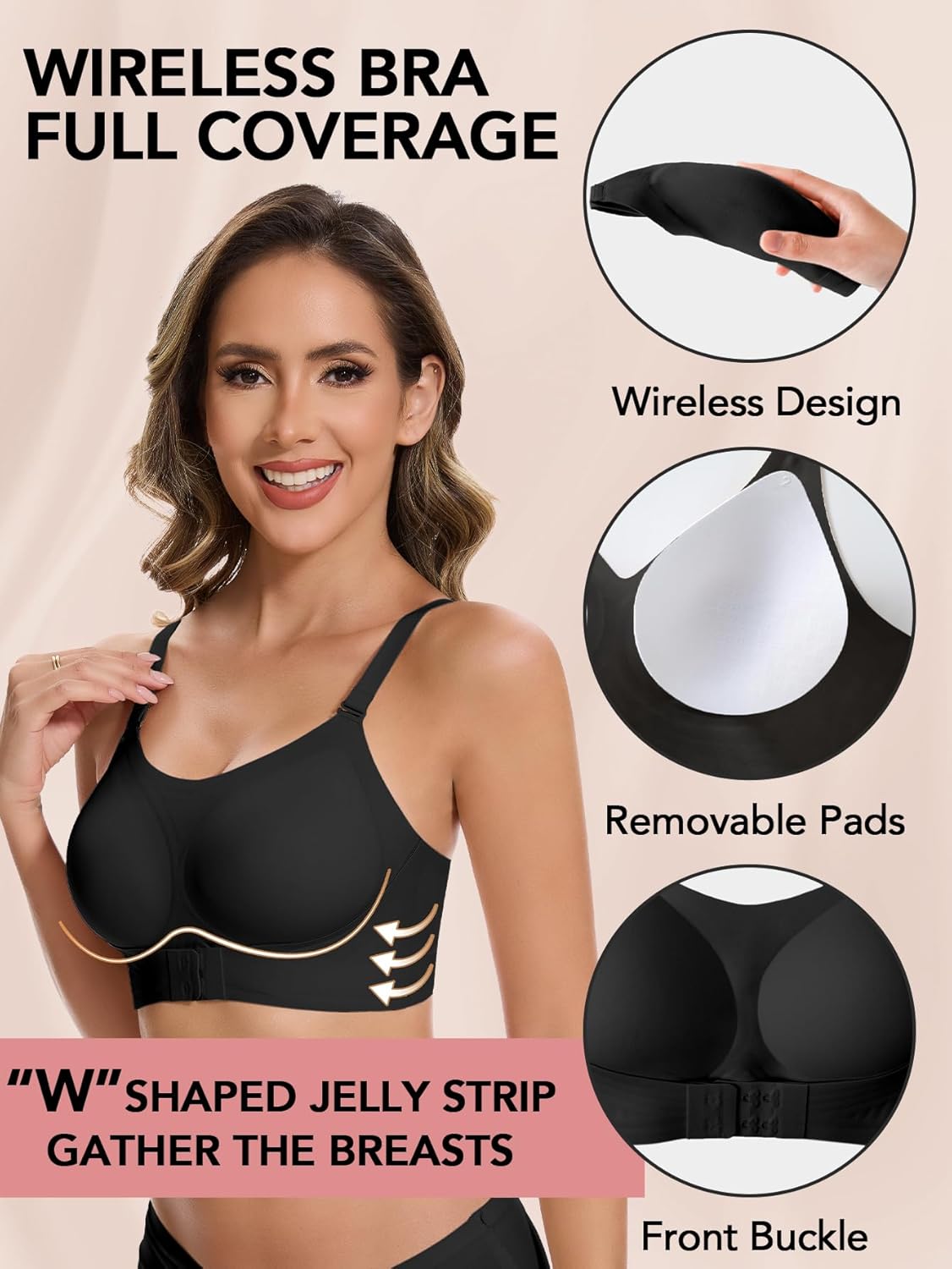 Wireless Push Up Bras for Women No Underwire Full Coverage Bralettes Soft Support Front Closure Bra - Image 4