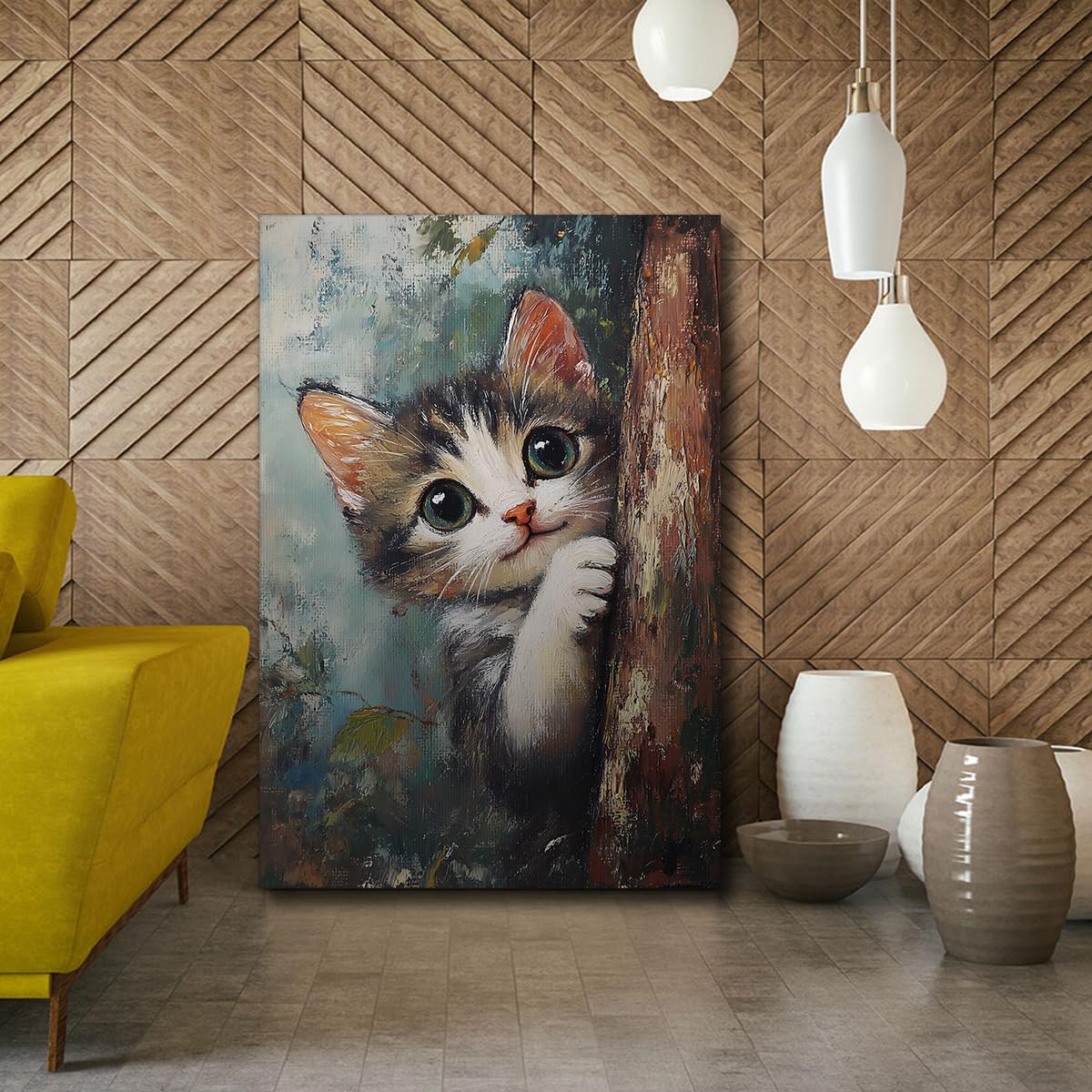 CHERHERART Duże oczy Zwierzęta Wydruki Plakatów Rysunki Na Płótnie dla Kotów Zwierzę Obraz Na Płótnie Malarstwo Ścienne Do Salonu Sypialnia Przedszkole Home 60x90cm Obraz Wnętrza
