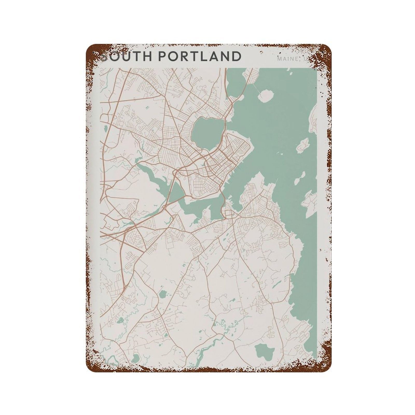 xiaoxiaoshen South Portland Map Maine Travel Gift Scandi Wall Decor Art Metal Tin Poster Modern Home Decor Art Home Bar Shop Decorations Vintage Sign 40x30cm