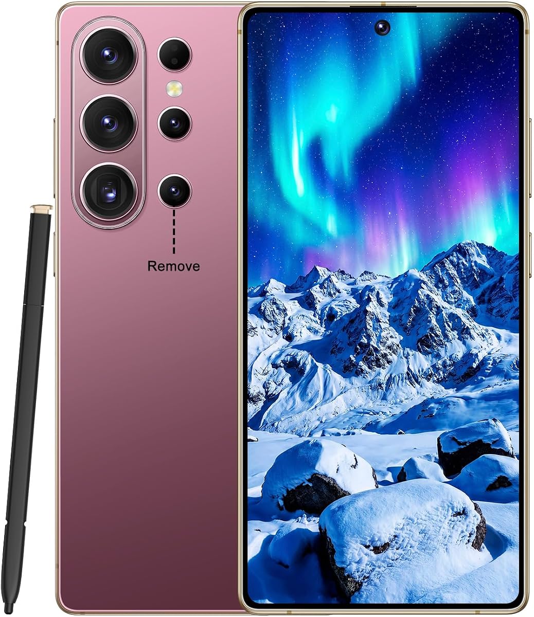 Teléfono ultra desbloqueado 26, teléfono móvil de 16 GB + 512 GB, teléfono inteligente Android 15 con lápiz de herramientas, batería de titanio Snapdragon 8 Gen 4,7000 mAh, cámara de 108 + 68 MP, SIM dual (rosa)