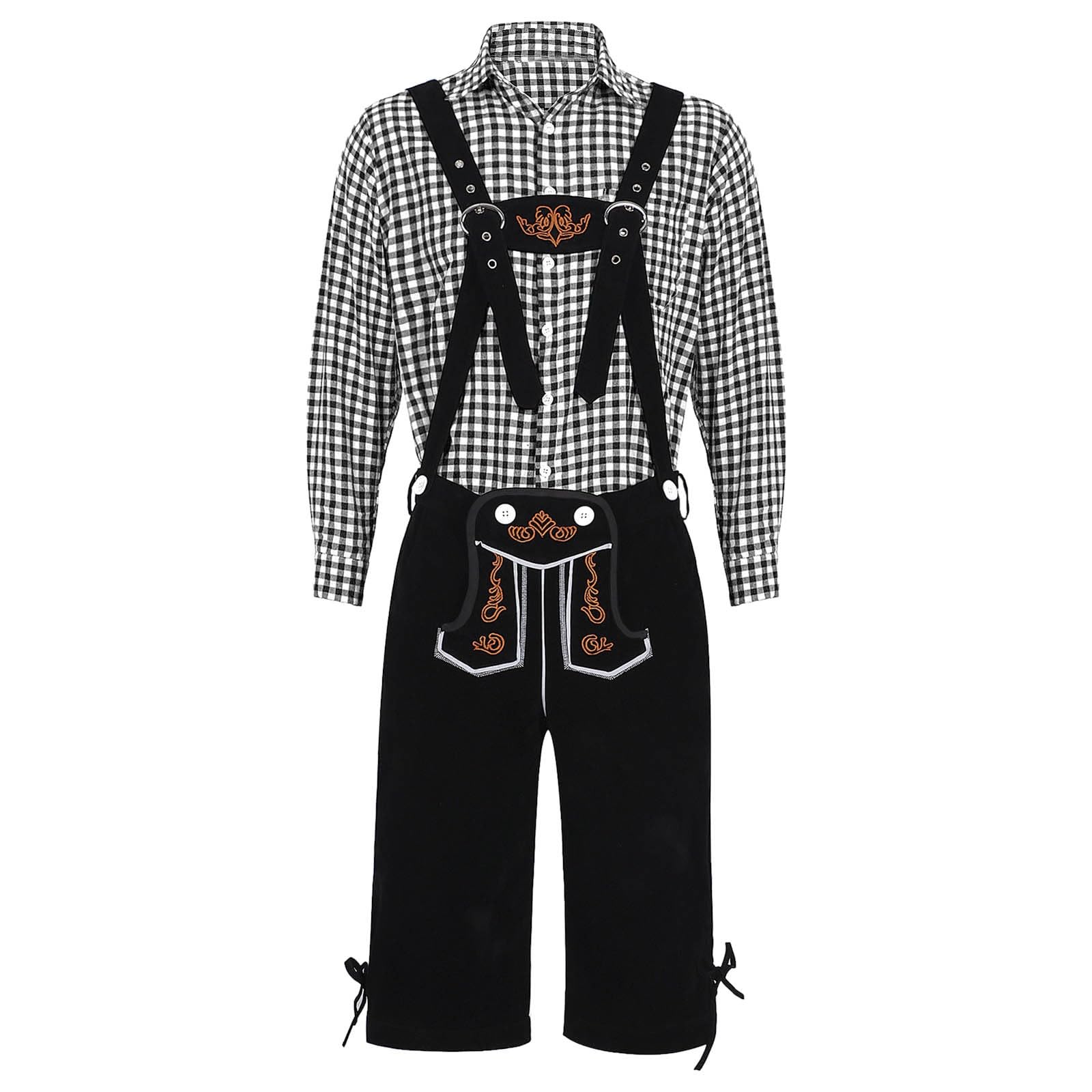 Bayerische Trachtenlederhose Set, Lederhose Kostüm Outfit, Mit Tracht Kniebund Und Oktoberfest Hemd Herren Trachtenhemd Kariertes Deutsches Bayerisches Oktoberfest-Kostüm Set Für Herren