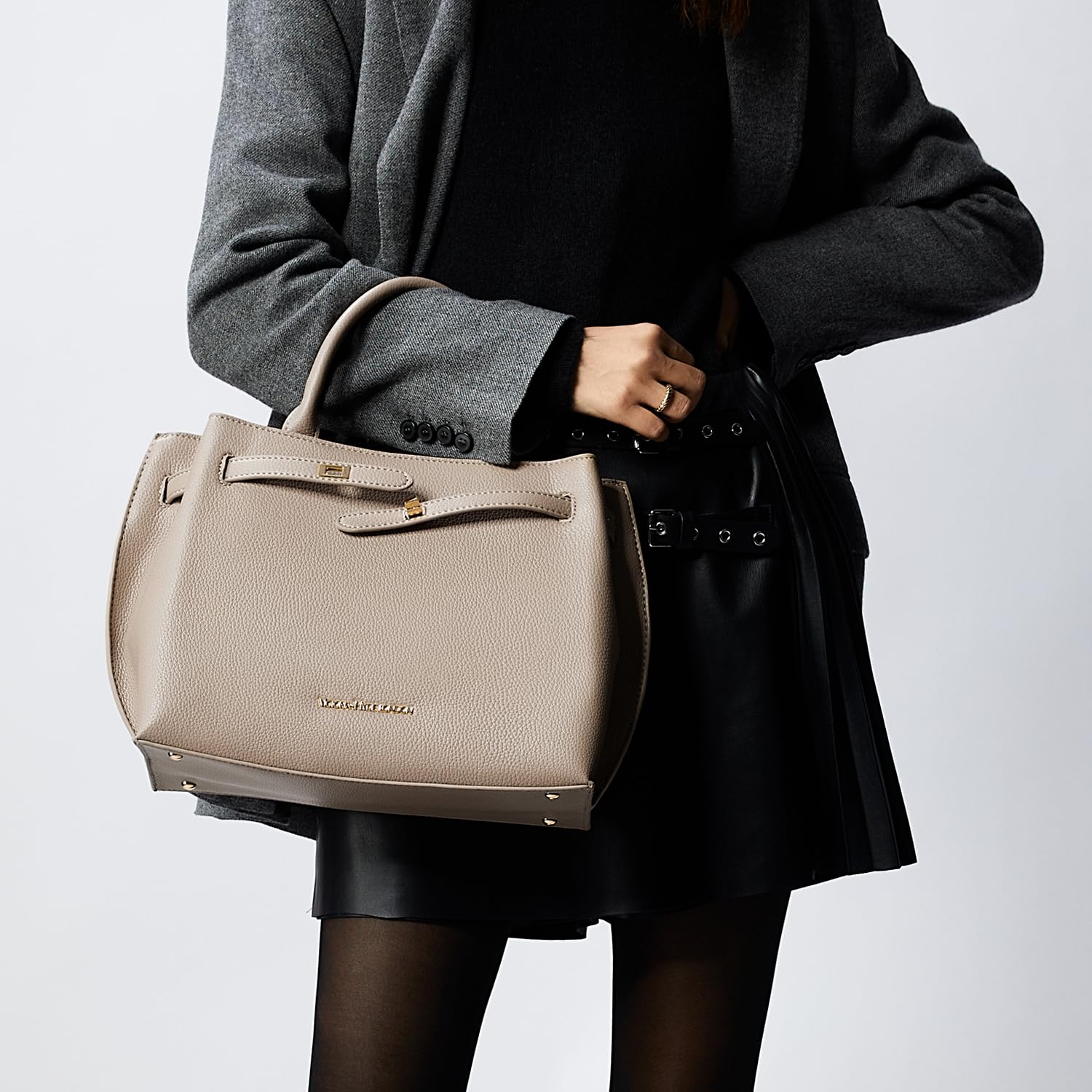 VICTORIA HYDE Bolso de Mano Grande para Mujer de Piel Sintética de Poliuretano, Negro, Elegante para Oficina y Trabajo