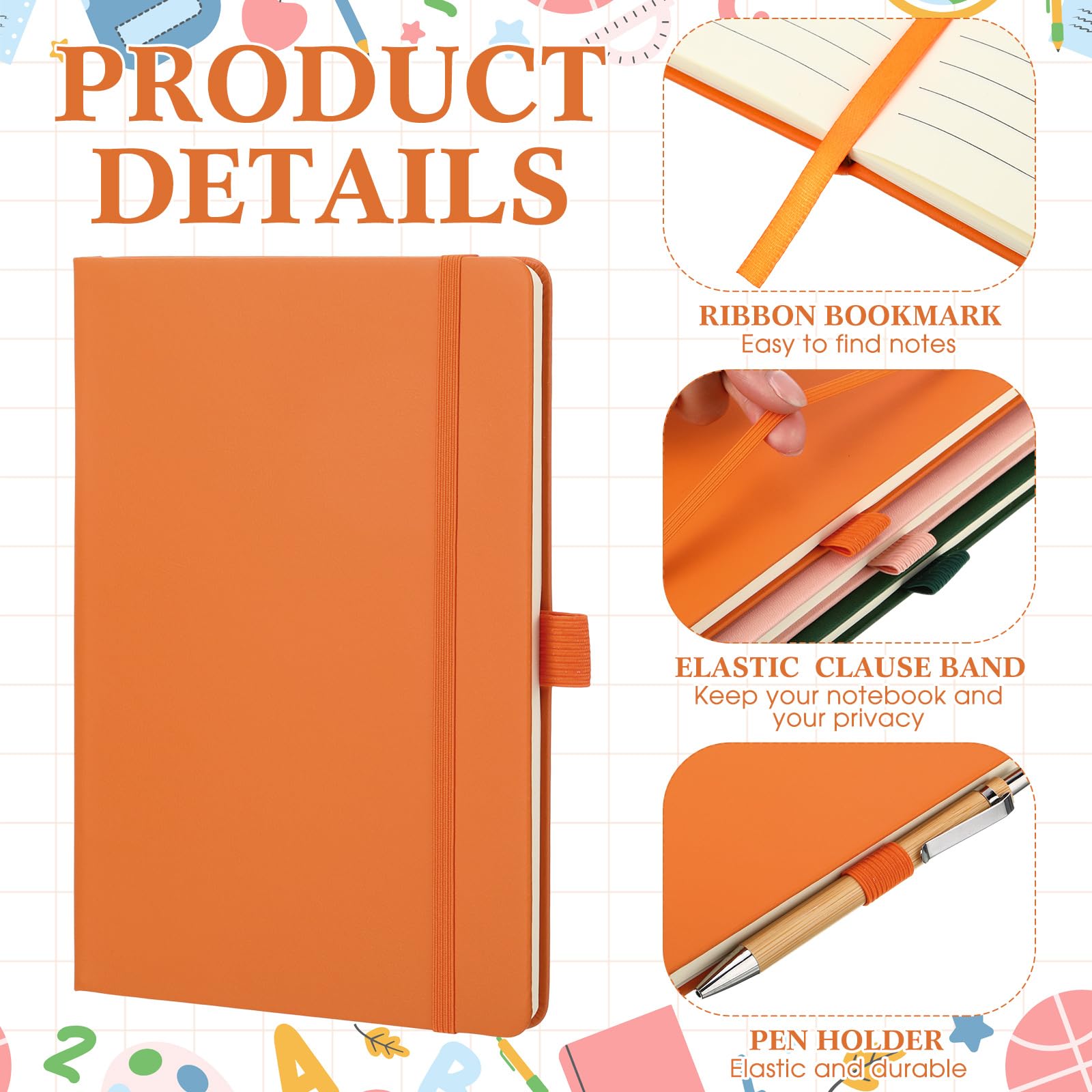 Laumoi Paquete de 14 cuadernos rayados de 5.5 x 8.2 pulgadas, cuaderno de tapa dura A5, bloc de notas con rayas universitarias con soporte para bolígrafo, diarios rayados de piel sintética para