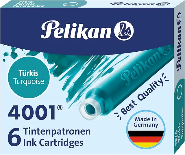 Cartouche d'encre Pelikan 4001 Turquoise - Boîte de 10 étuis de 6 pour stylo plume