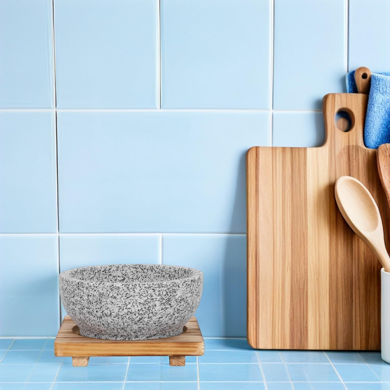 Sosoport Bol de Bibimbap Coréen en Pierre avec Couvercle et Plateau 16 CM
