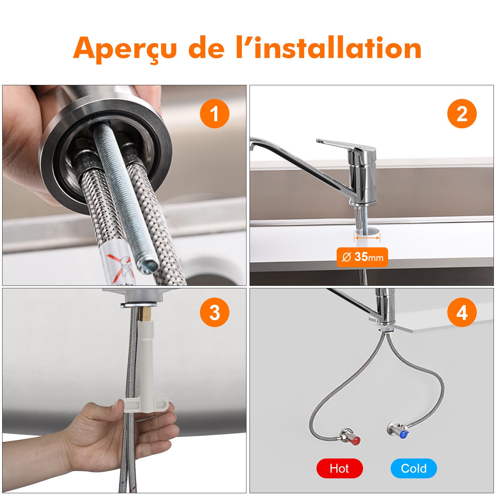 Ibergrif Mitigeur d'Evier Robinet Cuisine Monocommande Orientable 360° Laiton Chromé Argent