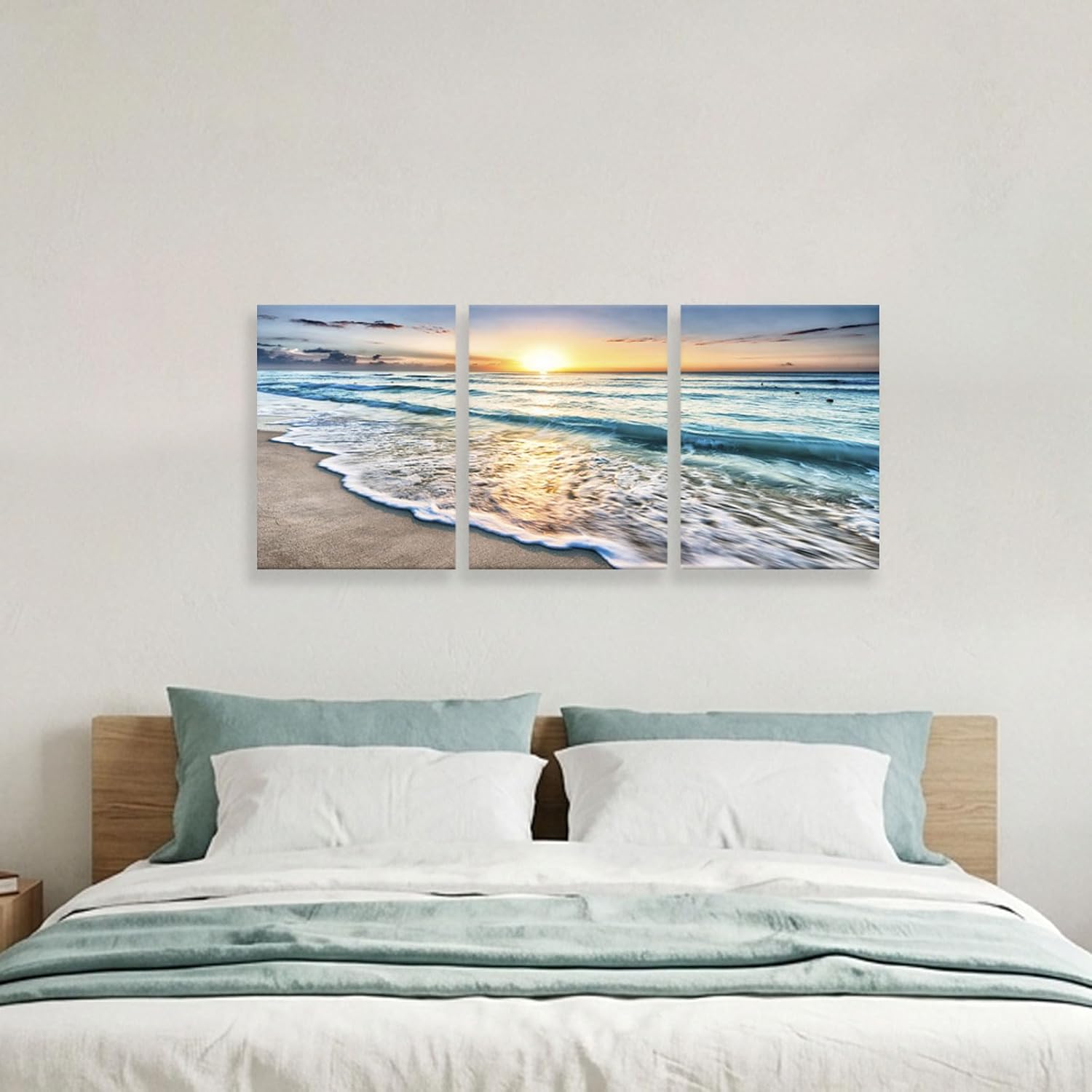 daktenn 3 Piece Beach Wall Art Ocean Wall Art Sunset Pictures Wall Decor Beach Pictures Wall Art Ocean Wall Decor Sunset Landscape Painting, 12"x16"x3 Panels