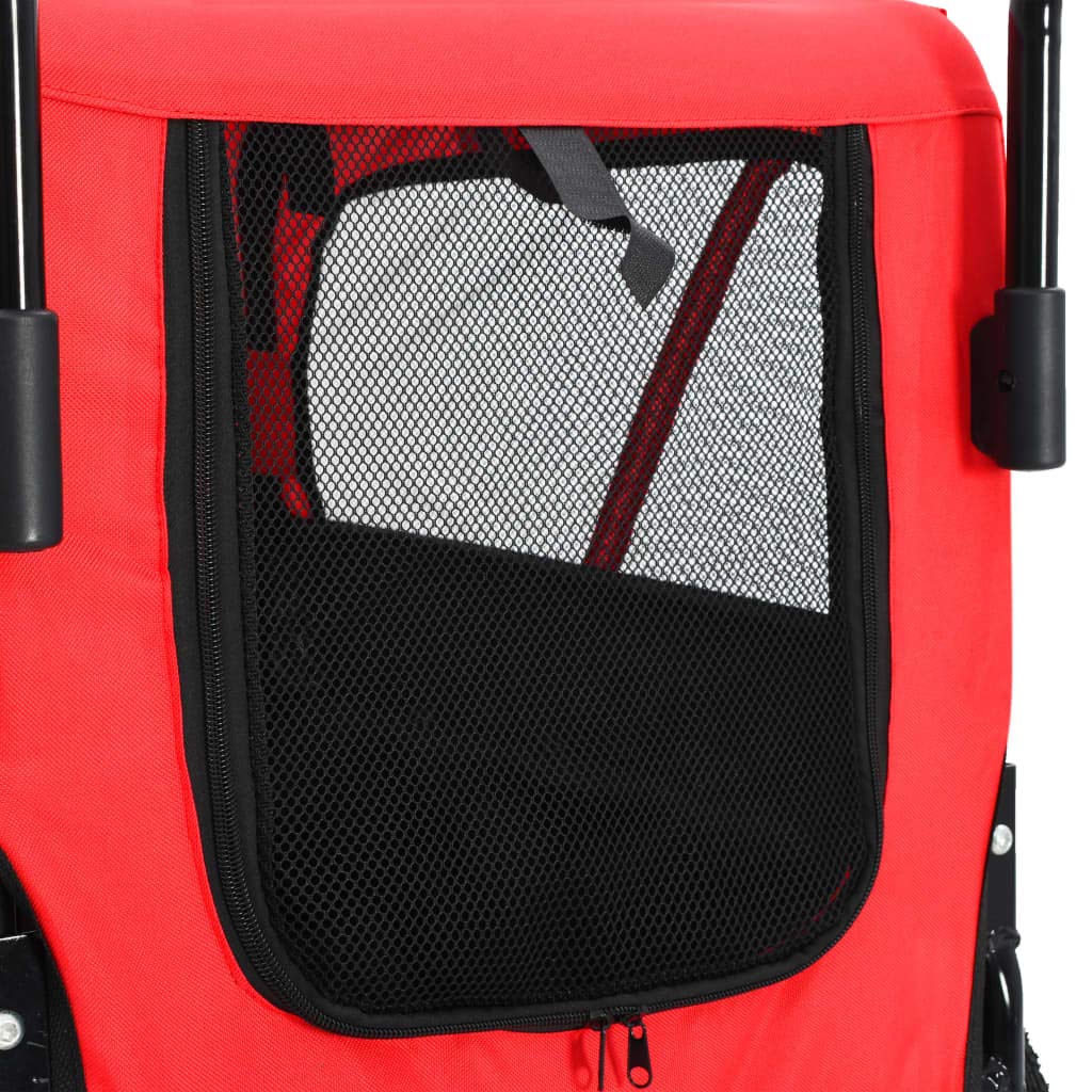 2-in-1 Tier-Fahrradanhänger und Jogger, Faltbar Hundeanhänger, Hunde Fahrrad Tier Anhänger, Oxford-Gewebe mit Stahlrahmen, Rot und Schwarz 135 x 56 x 97 cm (L x B x H)