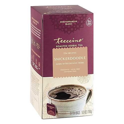 Teeccino Snickerdoodle - Té de hierbas - Bebida de postre prebiótica, sin cafeína y sin ácidos, 25 bolsas de té