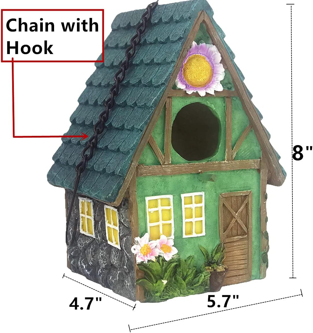iRonrain Spend Winter Birdhouse, Retro Garden Statues Art Resin Hanging Bird House Church Cabin with Clean Switch, Country Bird Cottages Nest for Indoor Outdoor Tree Decorations (Green) : Patio, Lawn & Garden