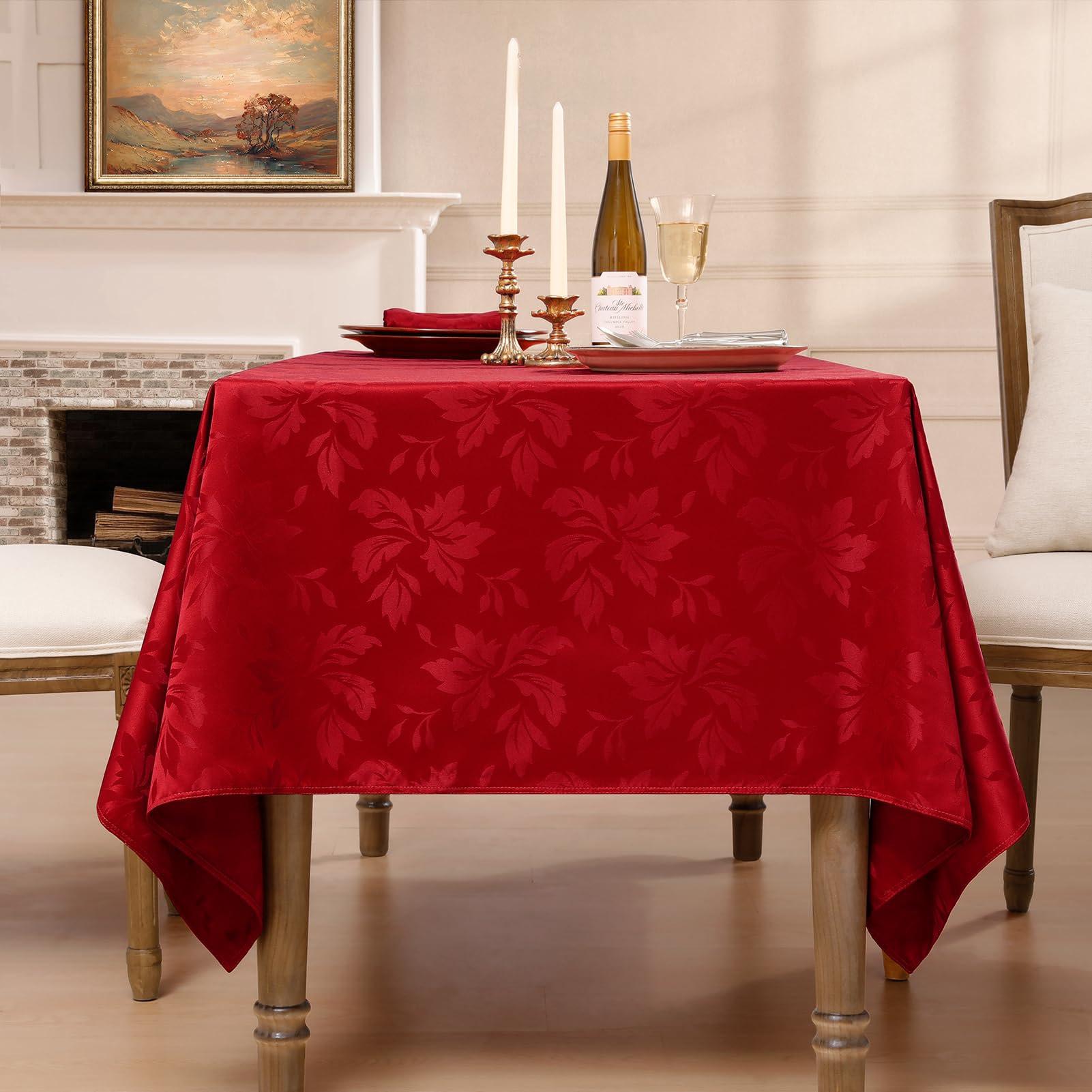 Romanstile Nappe Rectangulaire Rouge 150 x 350 cm,En Jacquard Raffiné,Polyester 210GSM,Imperméable,Anti-Tache, pour Grandes Tables,Dîners de Noël, Mariages,Fêtes de Fin d'Année et Réceptions Élégantes