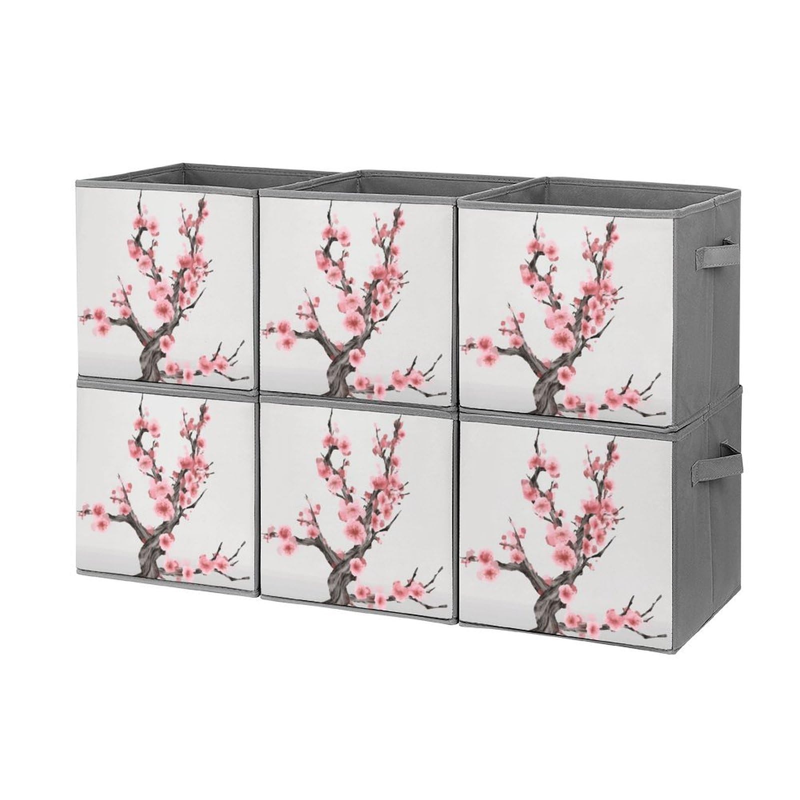 Panier de rangement pour étagères en tissu rigide style cerisier japonais pour dressing
