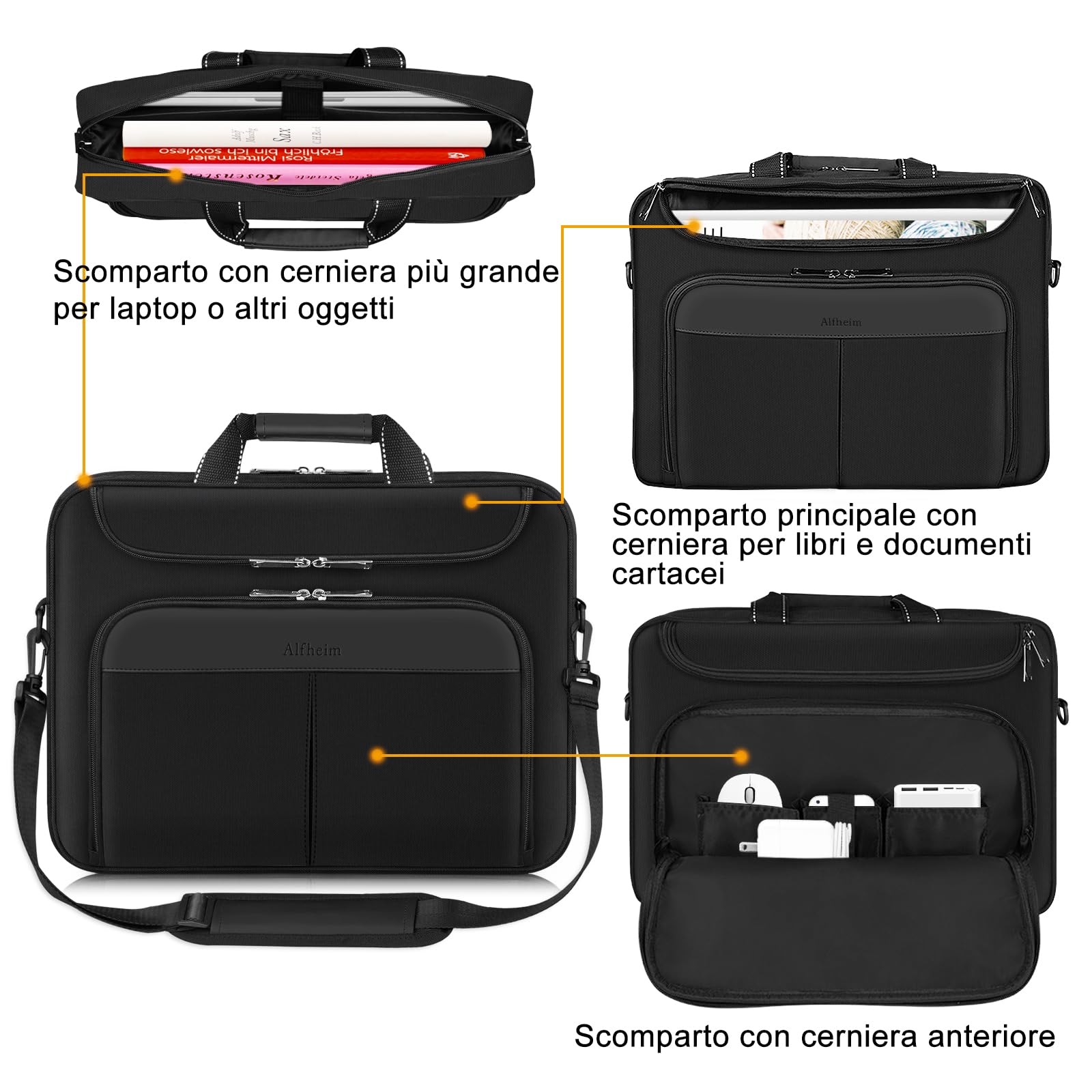 Alfheim Borsa per Laptop 17-17.3 pollici Impermeabile Borsa | Protettiva Messenger con Tracolla Regolabile, Borsa a Tracolla Multifunzionale per gli Uomini Donne di Viaggio/Affari (Nero)
