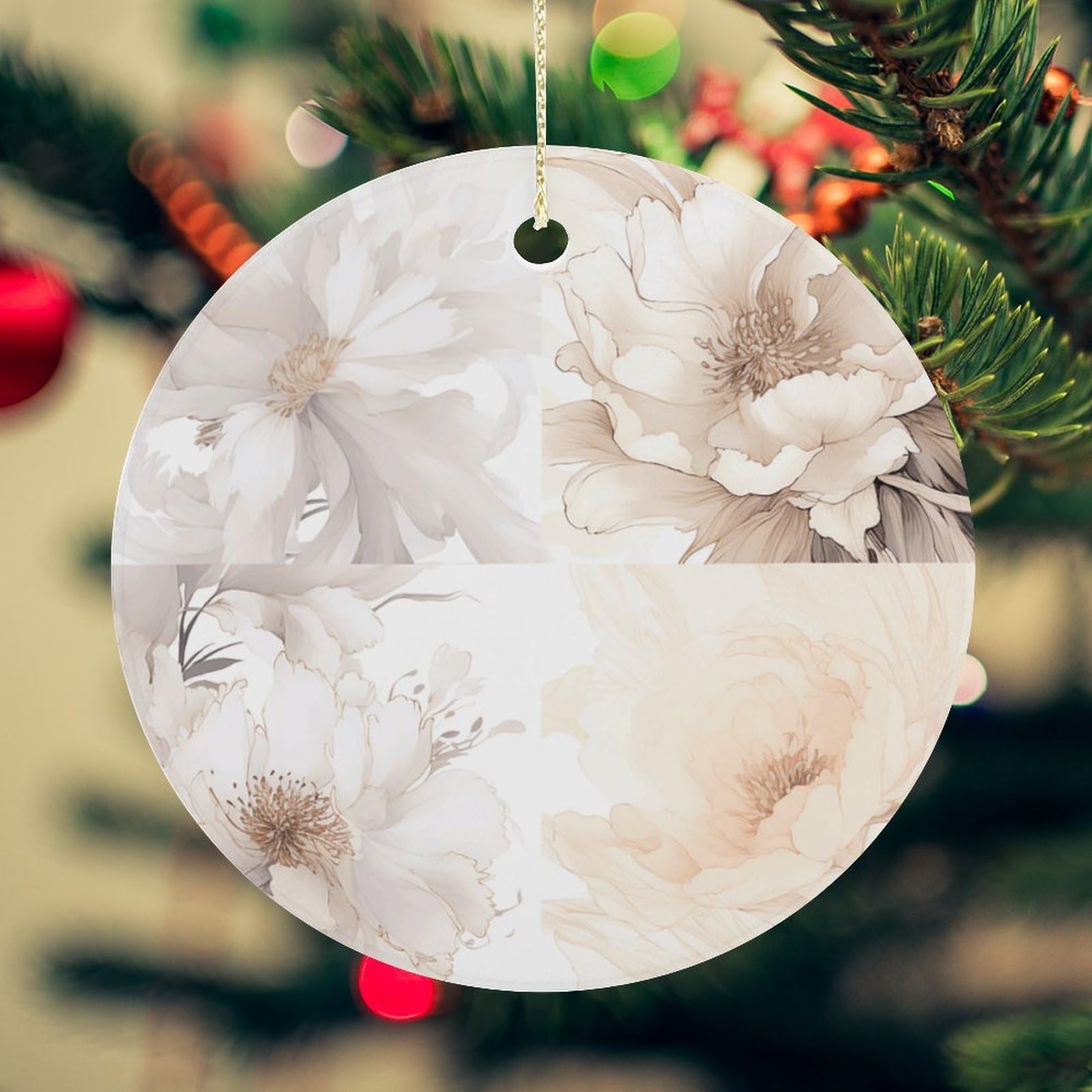 Image Christmas Ornament for Christmas Tree Ceramic Round Ornament Winter Holiday Keepsake Gift 2.7" Christmas Tree Hanging Decorations Circle Ceramic Pendant Xmas Gift