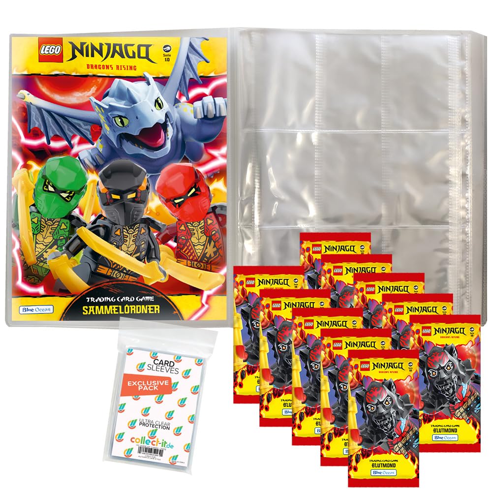 Bundle mit LEGO Ninjago Serie 10 BLUTMOND (2025) Trading Cards - 1 Leere Sammelmappe + 10 Booster + Exklusive Collect-it Hüllen