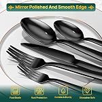Yoehka 60 Pièces en argent noir, en acier inoxydable de première qualité 12, Miroir Couverts en vaisselle polie pour la maison et le restaurant, y compris couteau / cuillère et fourche, lave-vaisselle coffre-fort
