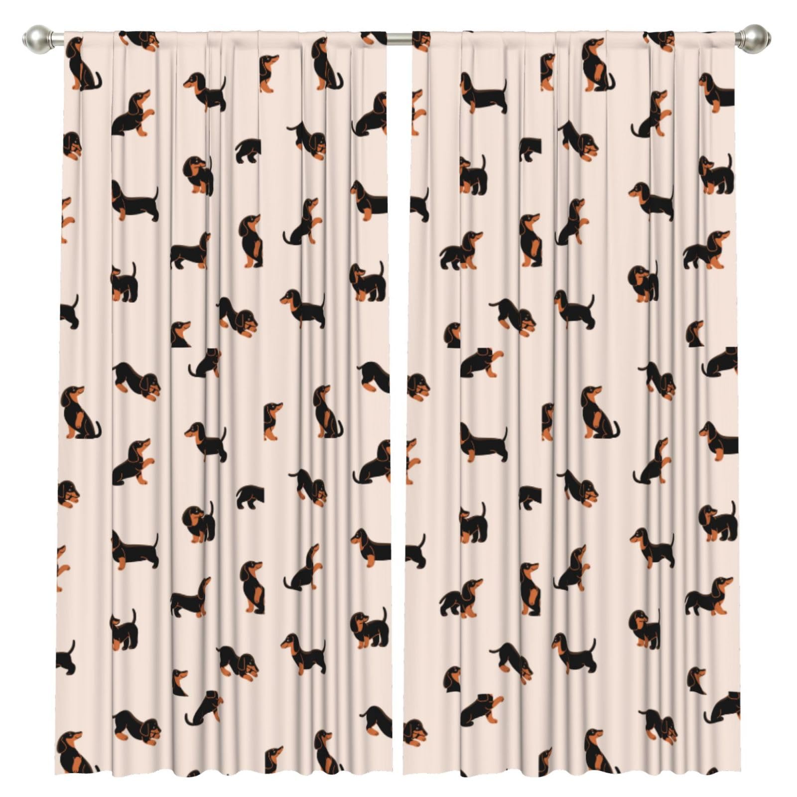 InOmak Cartoon Happy Dachshund Pattern, 2 Panels Window Curtains 52 x 84 Inch Blackout Curtains for Living Room Bedroom