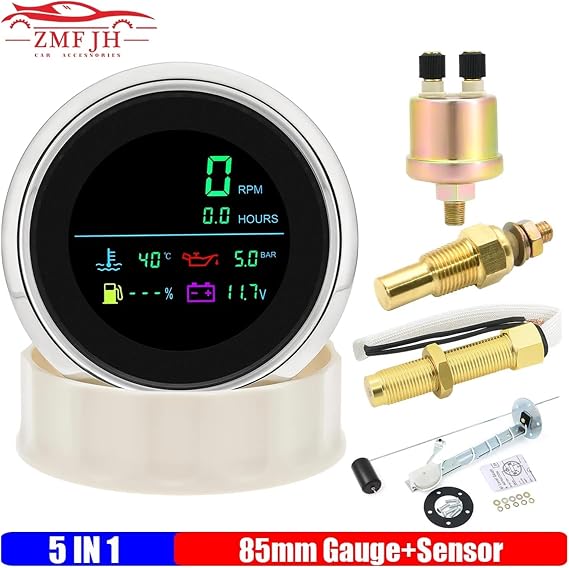 Multi 85MM Gauge Digital Tachometer+Fuel Level+Water Temperature Meter+Oil+Voltmeter With Sensor For Car Boat 12V24V(WS)