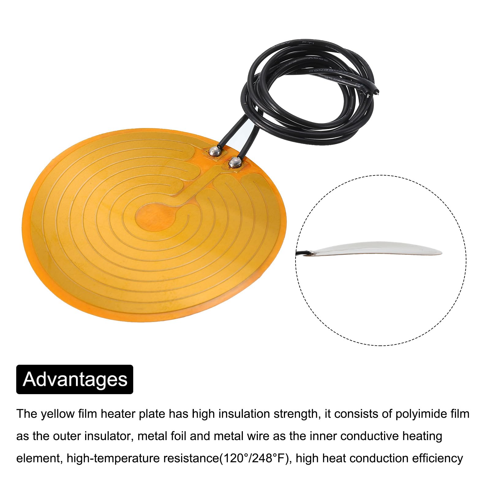 QUARKZMAN Heizung Folie Heizung Platte 8W 5V Polyimid Heizung Pad Kleber PI Heizung Elemente Film 50mm Dia Heizung Streifen für Konstante Temperatur Pack von 4