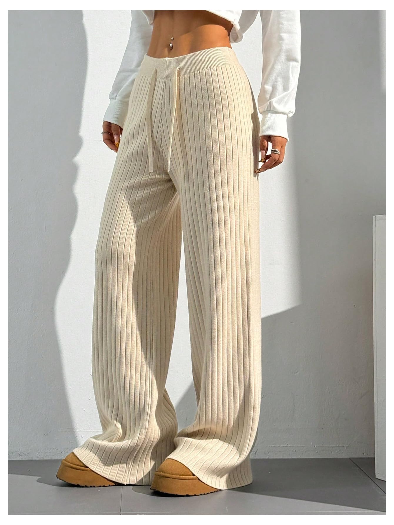 Verdusa Women's Straight Leg Baggy Sweatpants Comfy Lounge Pants Wide Leg Yoga Workout Knit Trousers Fall Outfits 2025