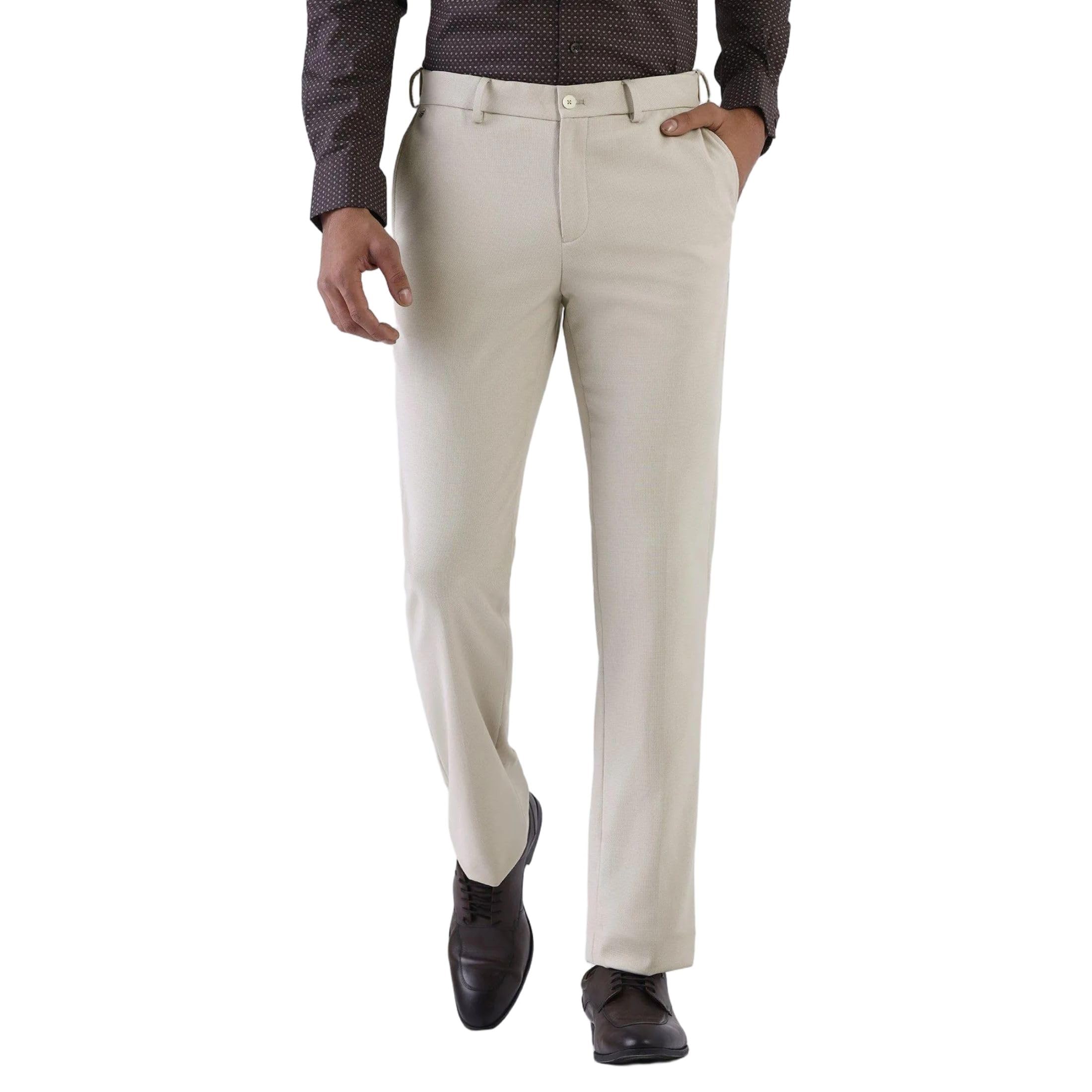 Men's Poly-Blend Solid Straight Fit Formal Trousers-image-45