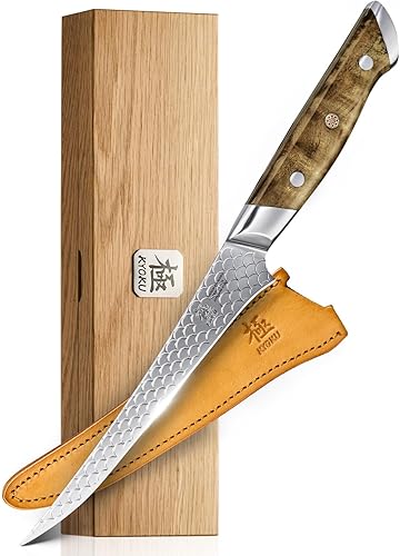 KYOKU Shogun Koi Series Cuchillo de deshuesar de 6 pulgadas, cuchillo de filete con patrón de escala Koi, cuchillo de cocina japonés VG10 de acero
