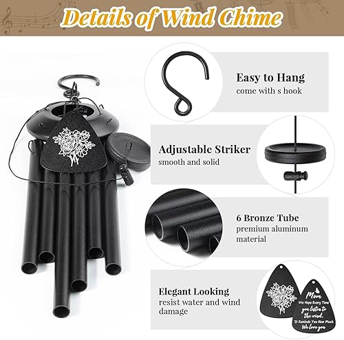 Miniatura 5 de Regalos para mamá, campanillas de viento de 25 pulgadas, color negro, regalos de cumpleaños para mamá de hija hijo, día de la madre, día de Acción