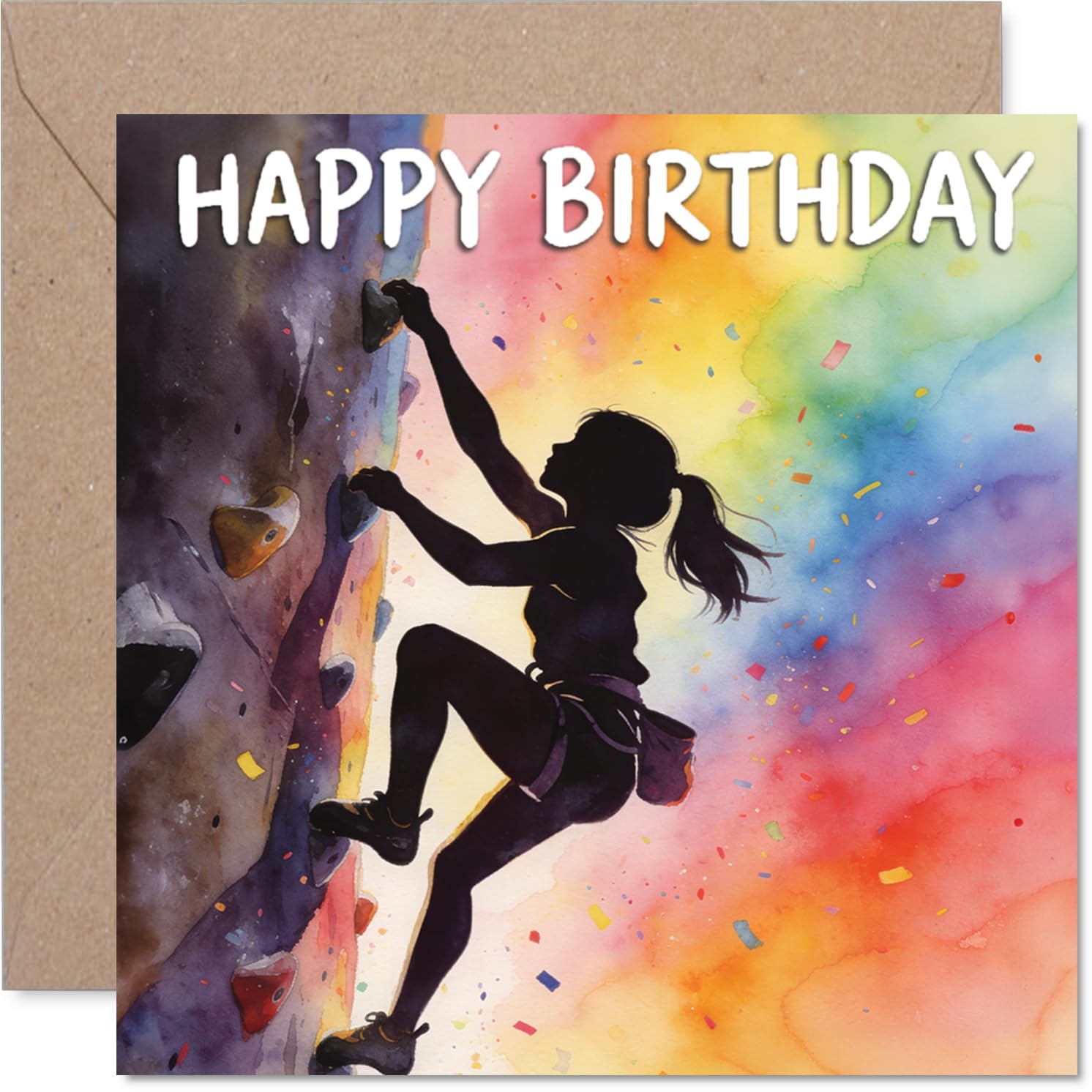 Inspirational Birthday Card - Chase New Heights - Climber Silhouette on Vibrant Rainbow Background - Adventure-packed Birthday Greeting - 145mm Square, Envelope Included