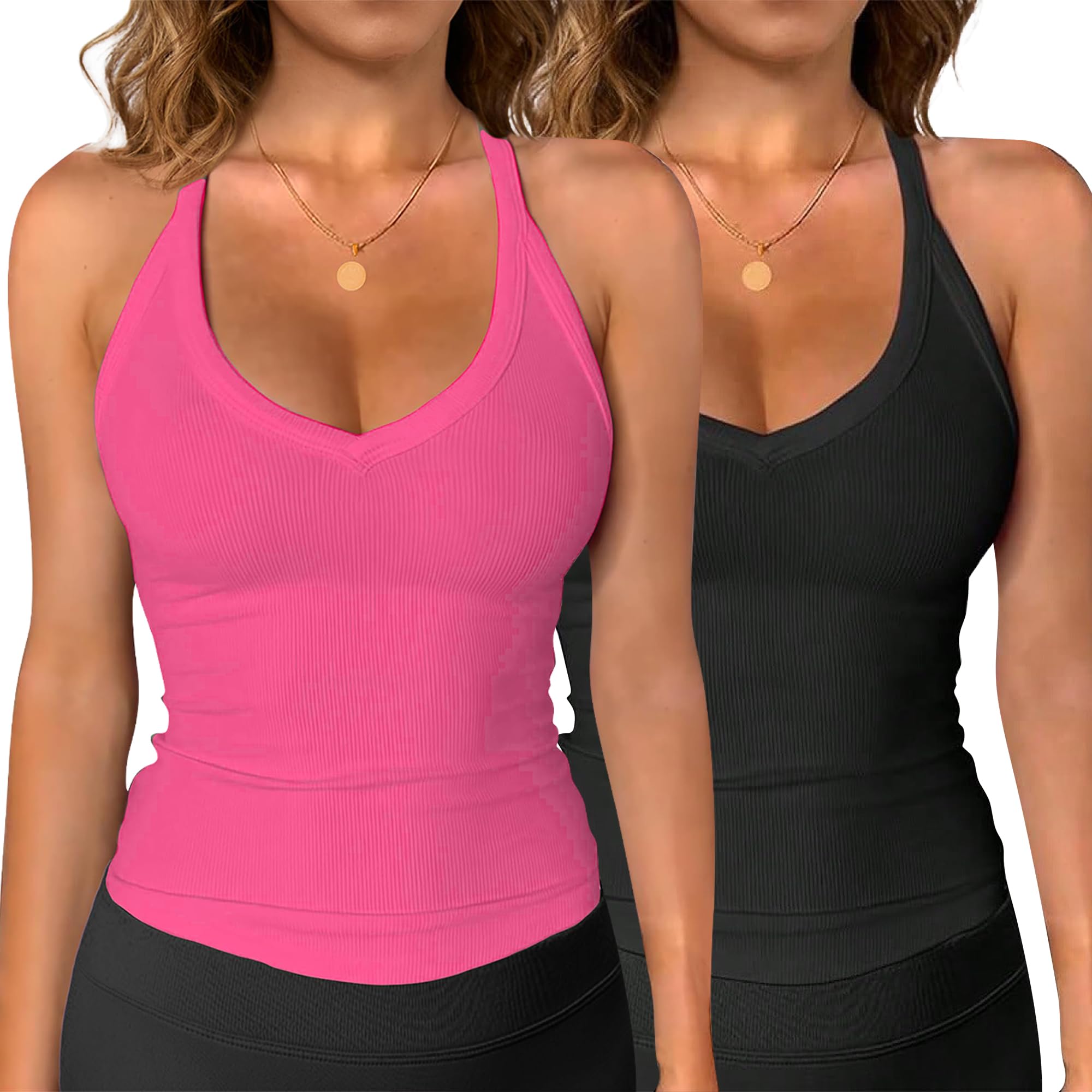 VELISDE Women Workout Tank Tops V Neck Racerback Going Out Ribbed Basic Slim Fit Yoga Gym Shirts 2025 Summer Camisole