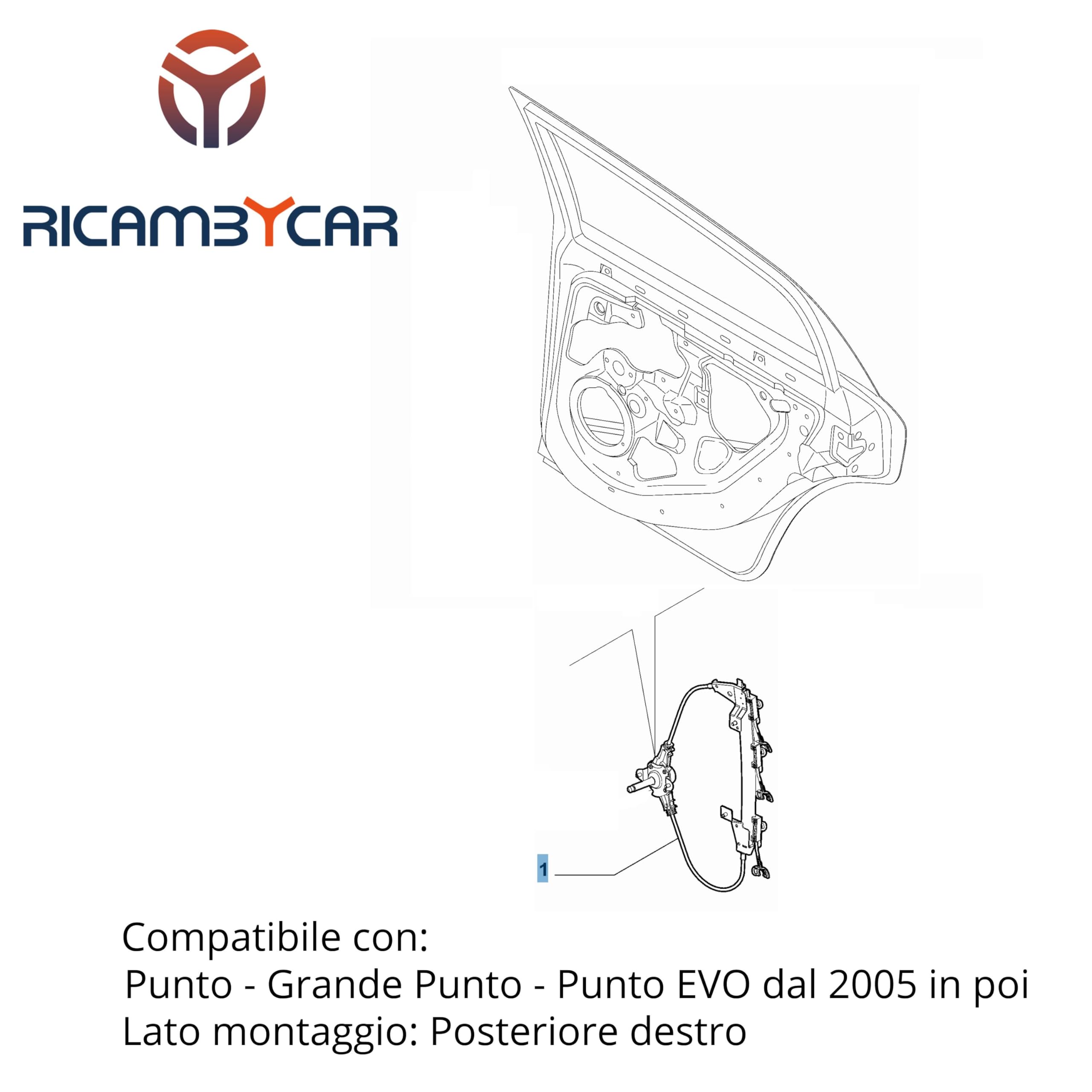 Alzavetro Alzacristalli Manuale Compatibile con Fiat Punto - Grande Punto - Punto EVO dal 2005 in poi (Destro)
