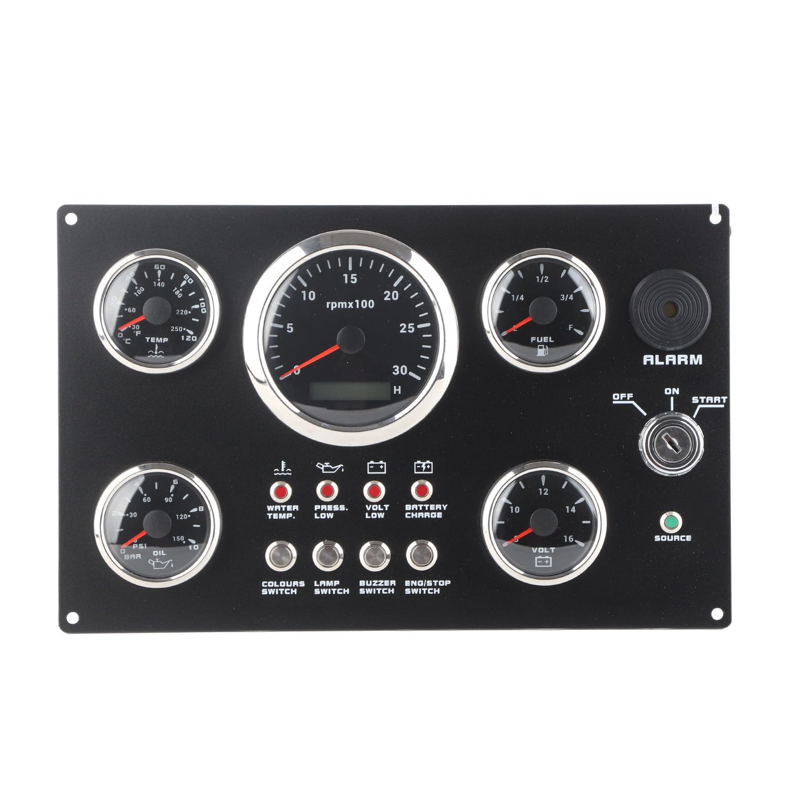 Boat Instrument Panel, 5 Gauge Set Proof 0.0 to 99999.9H Boat Dash Instrument Panel for 12V Yacht
